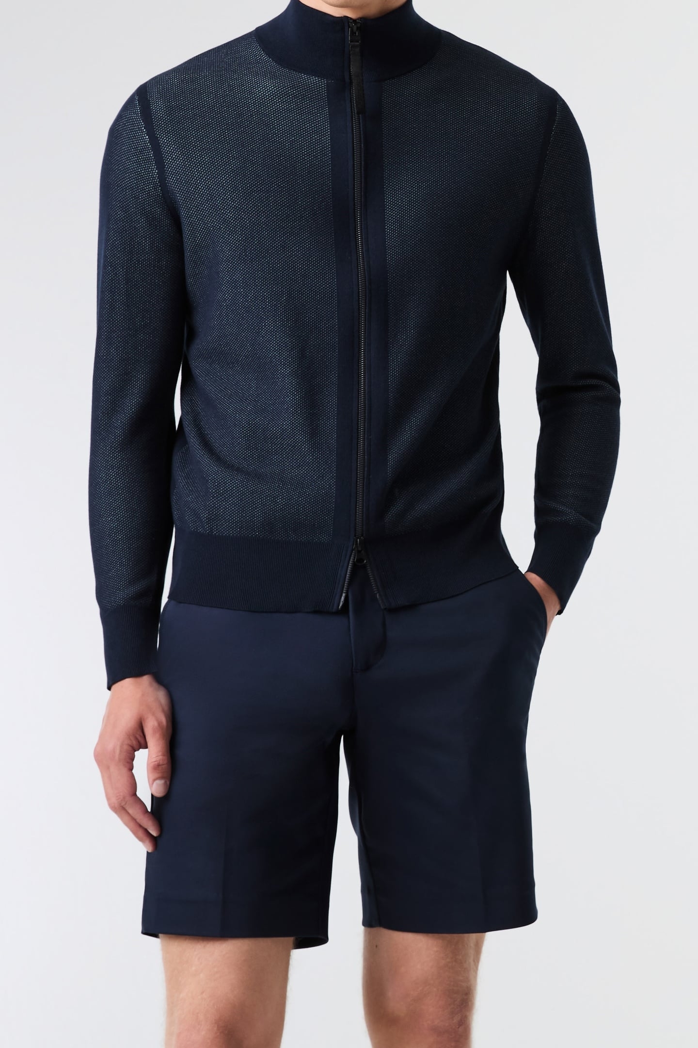 FAWAN V1.Y9.01 FLAT-KNIT-JACKET DARK NAVY/FOG BLUE 1