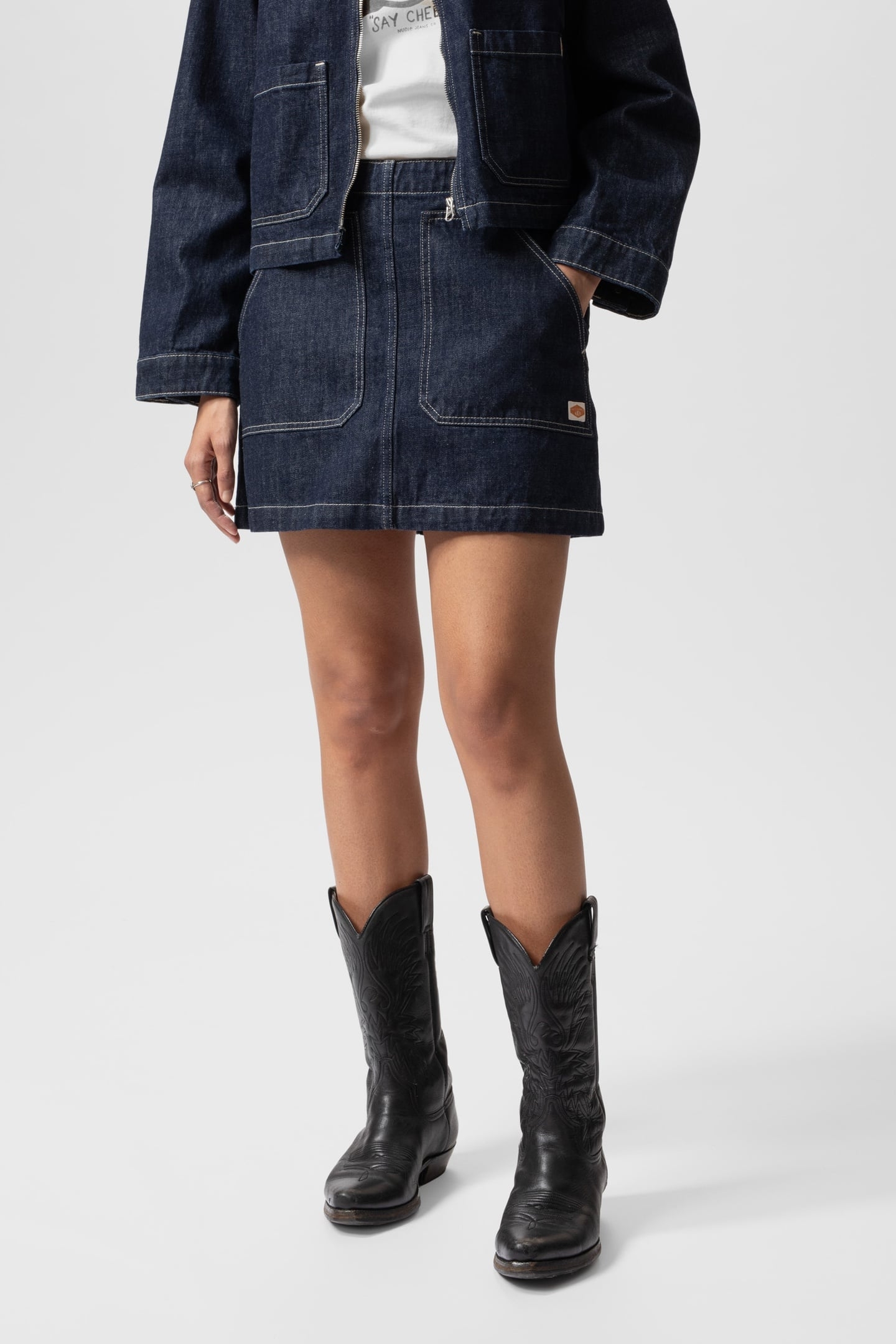 ELVY WORKWEAR DENIM SKIRT DARK BLUE 1