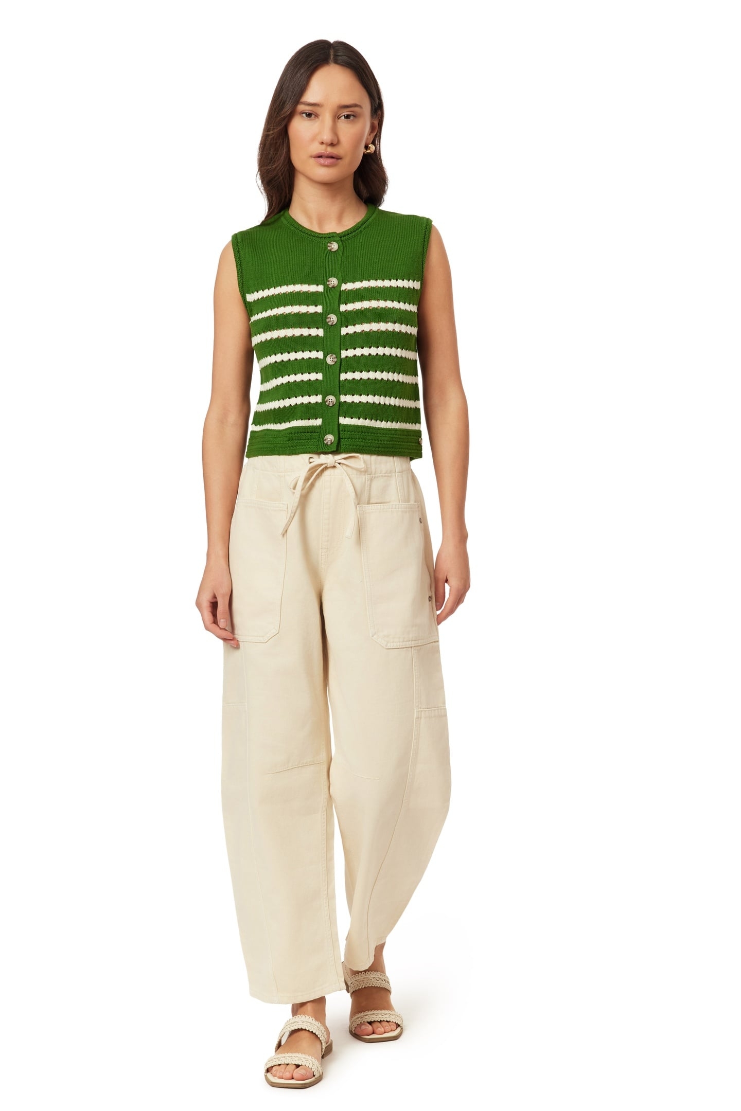 CREW NECK VEST SUGAR SWIZZLE/GARDEN GREEN 2