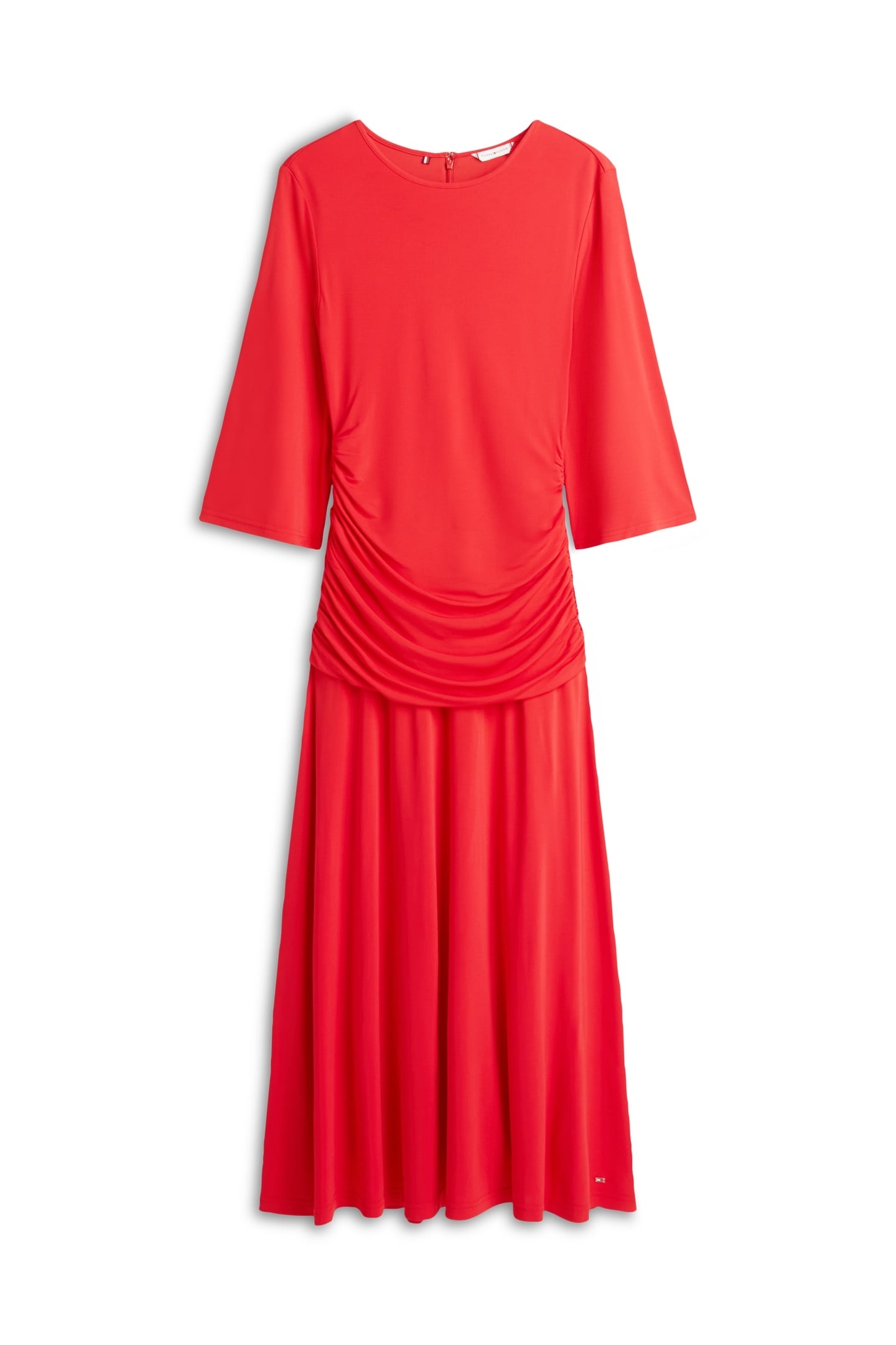 FESTIVE CREPE SLIM GATHERED MIDI DRESS PRIMARY RED 6