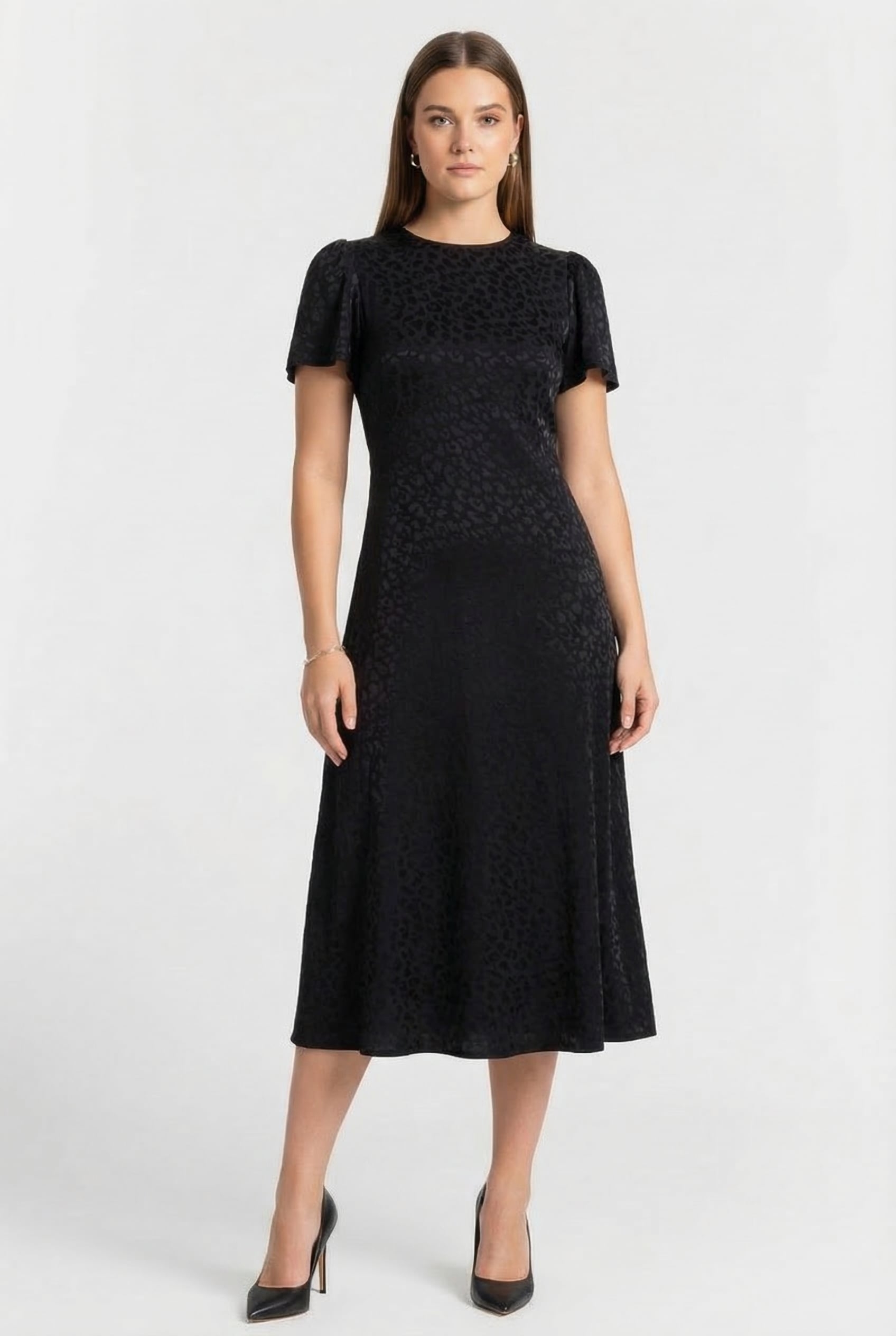 MIDI DRESS IN BLACK ANIMAL JAQUARD 1