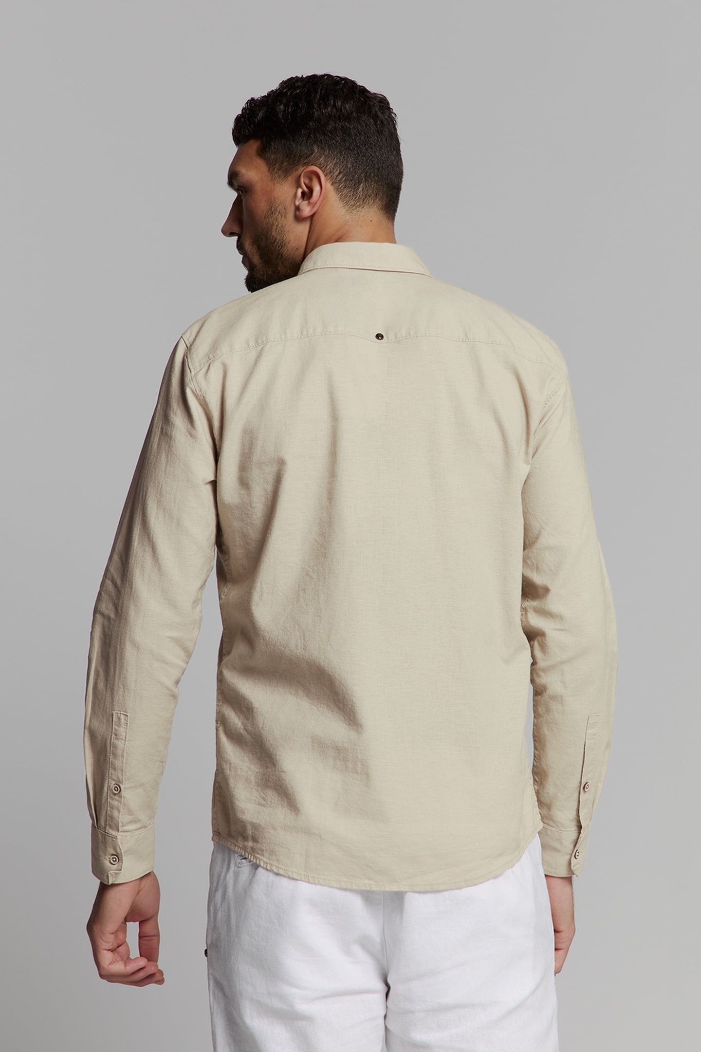 SHIRT SOLID WITH LINEN LIGHT DESERT 2
