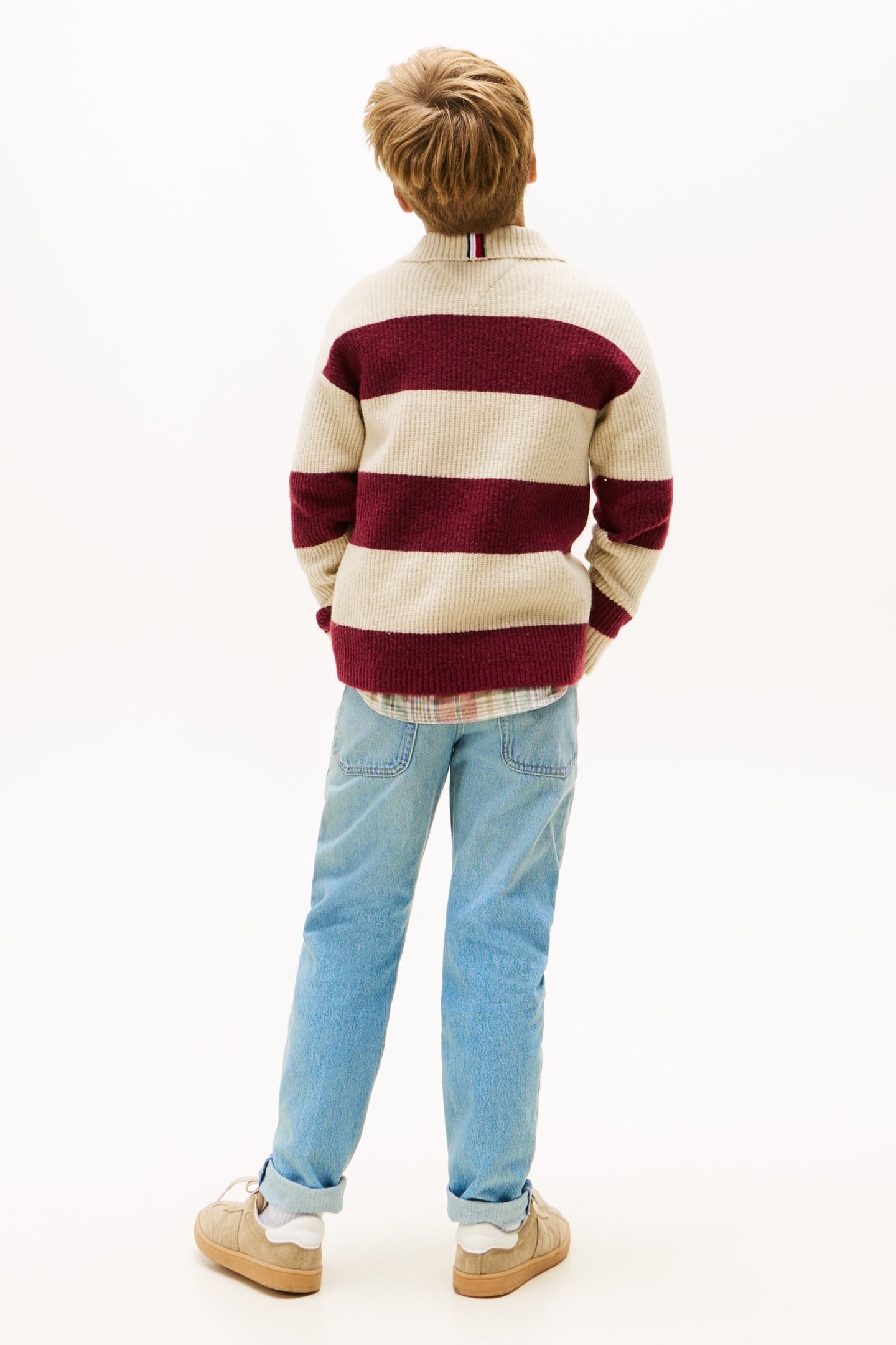 BOYS WOOL BLEND RIB RUGBY RICH CHERRY COLOURBLOCK 1