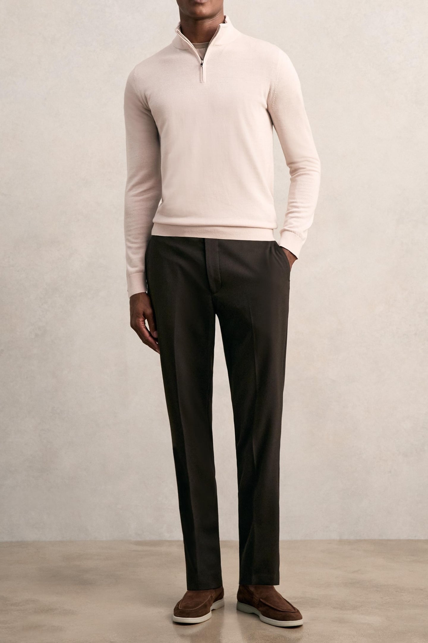 LS HALF ZIP FUNNEL MERINO WOOL JUMPER BEIGE 1