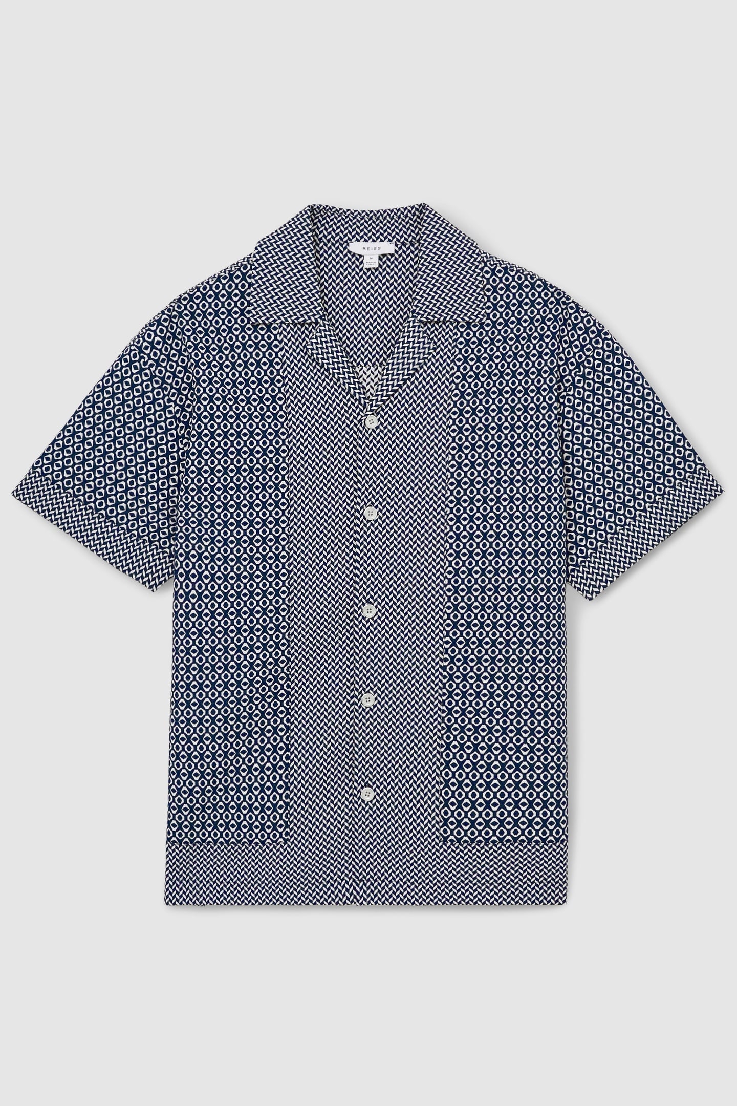 SS GEO JACQUARD COLOUR BLOCK CUBAN SHIRT NAVY/WHITE 4