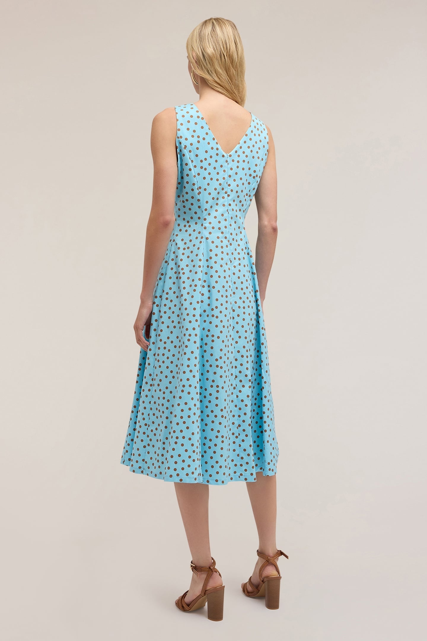 POLKA DOT PATTERN FLARED DRESS LIGHT BLUE 2