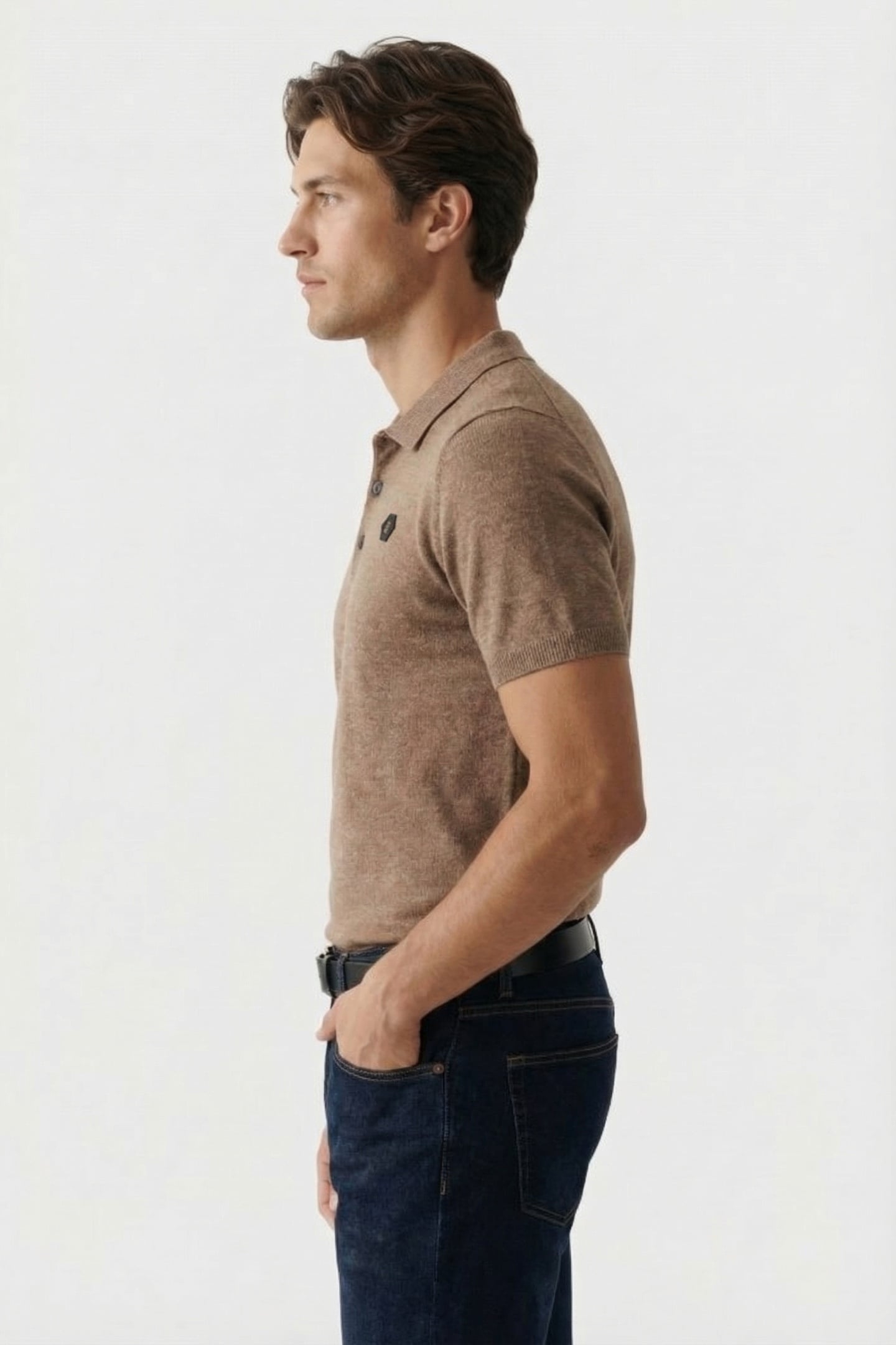 PULLOVER SHORT SLEEVE POLO MELANGE WITH LINEN KHAKI 3