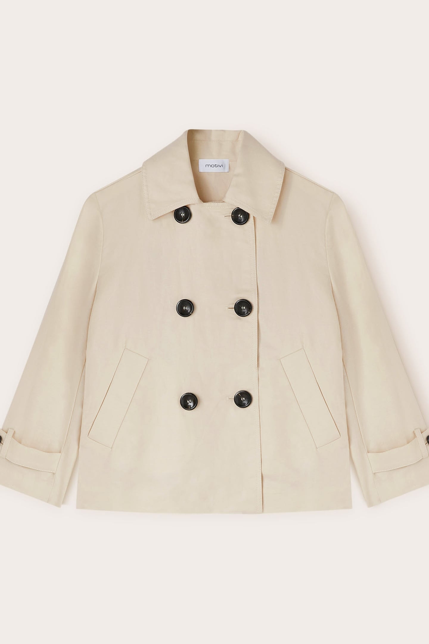 LINEN BLEND CANVAS PEA COAT BEIGE 3