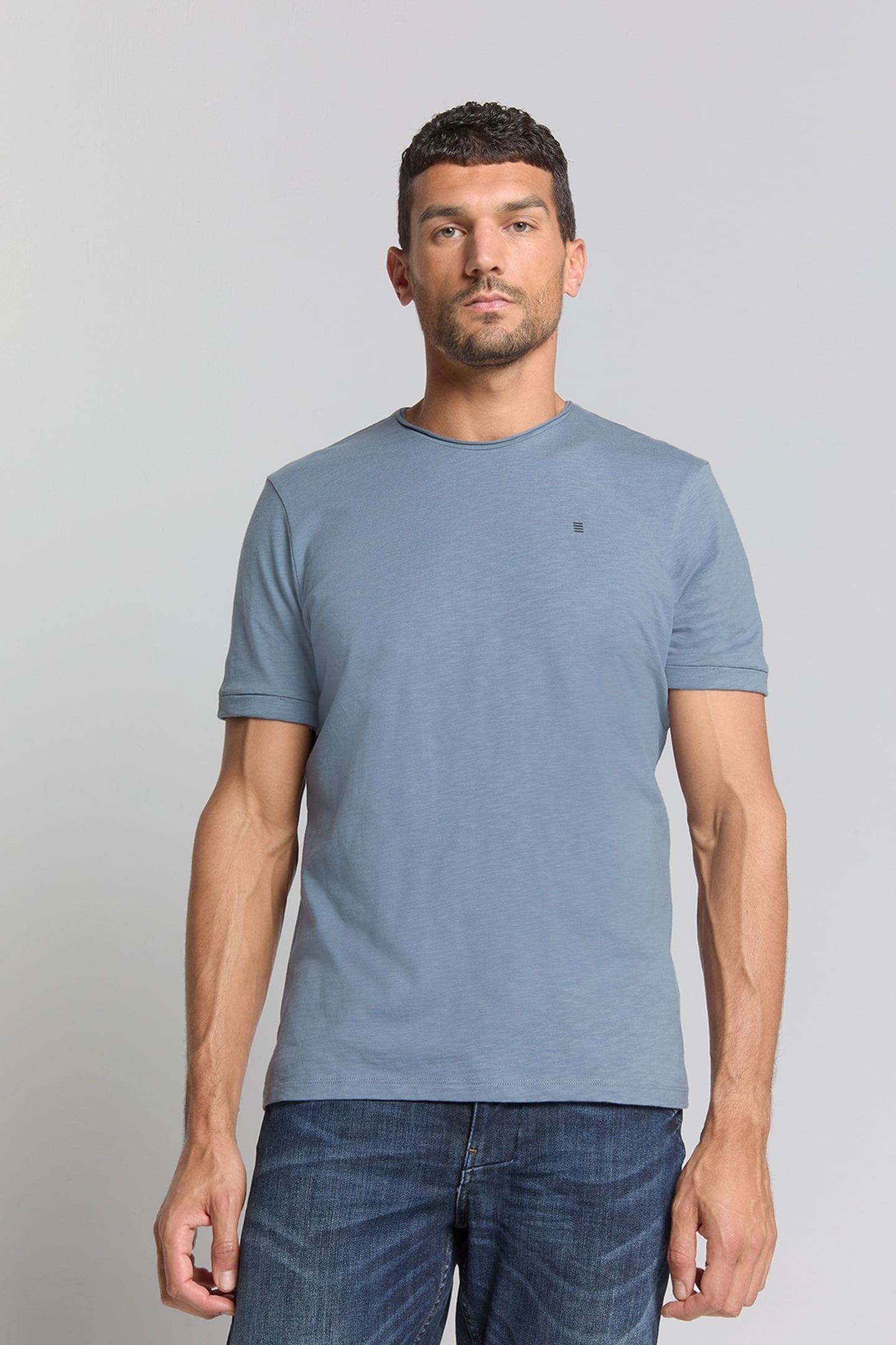 T-SHIRT CREWNECK SLUB WASHED BLUE 1