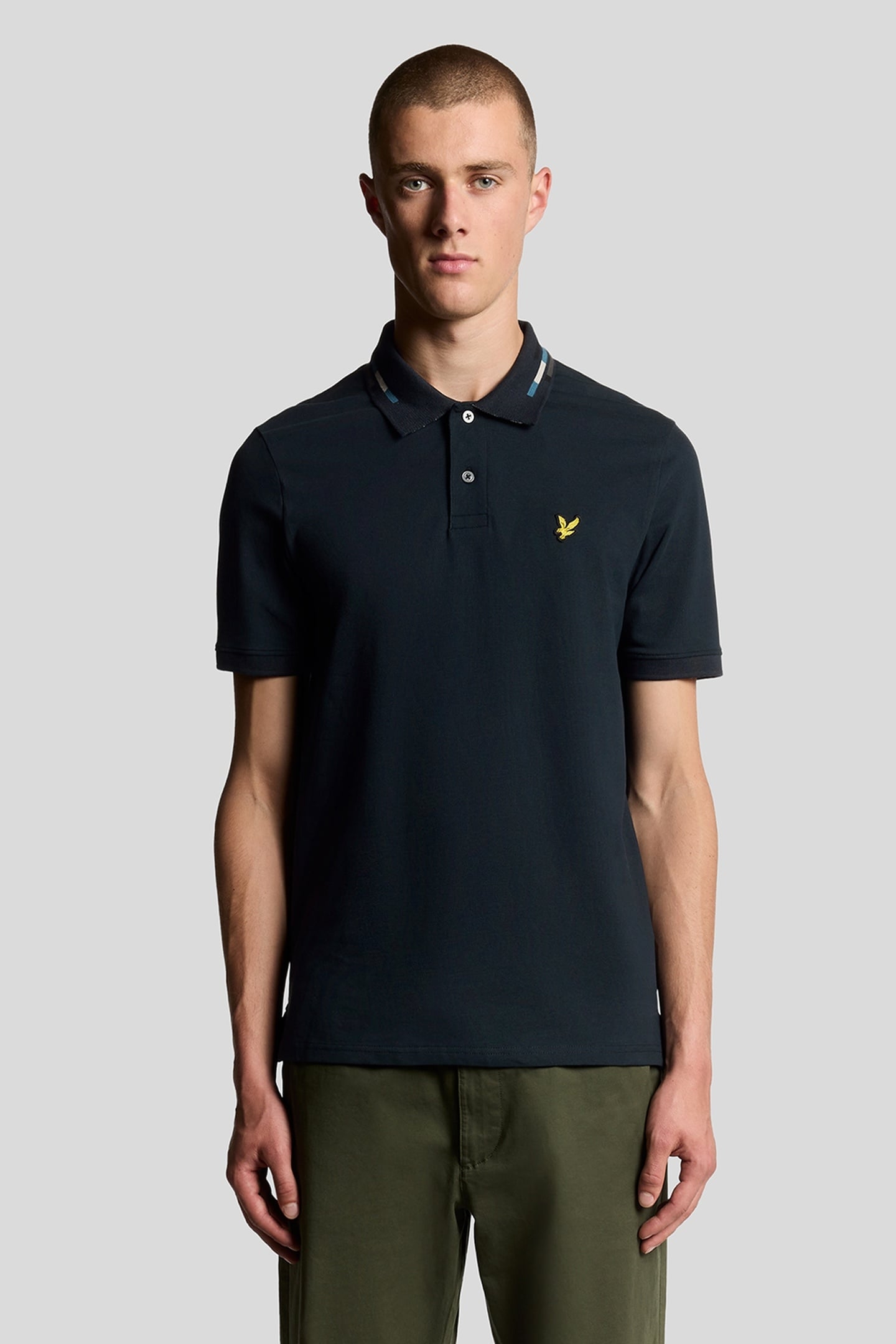 STRIPED TIPPED POLO SHIRT DARK NAVY/FOAM 2