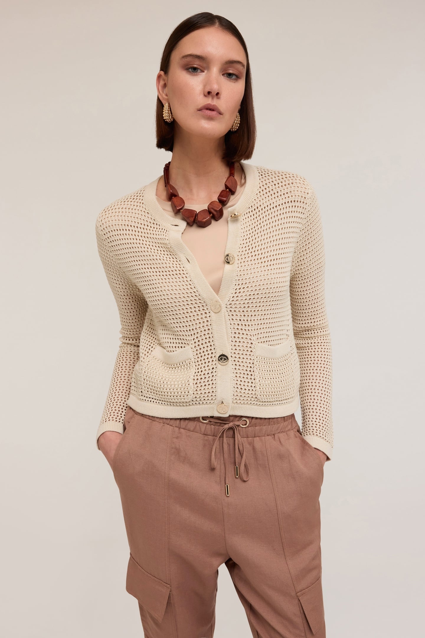 OPENWORK KNITTED CARDIGAN BEIGE 3