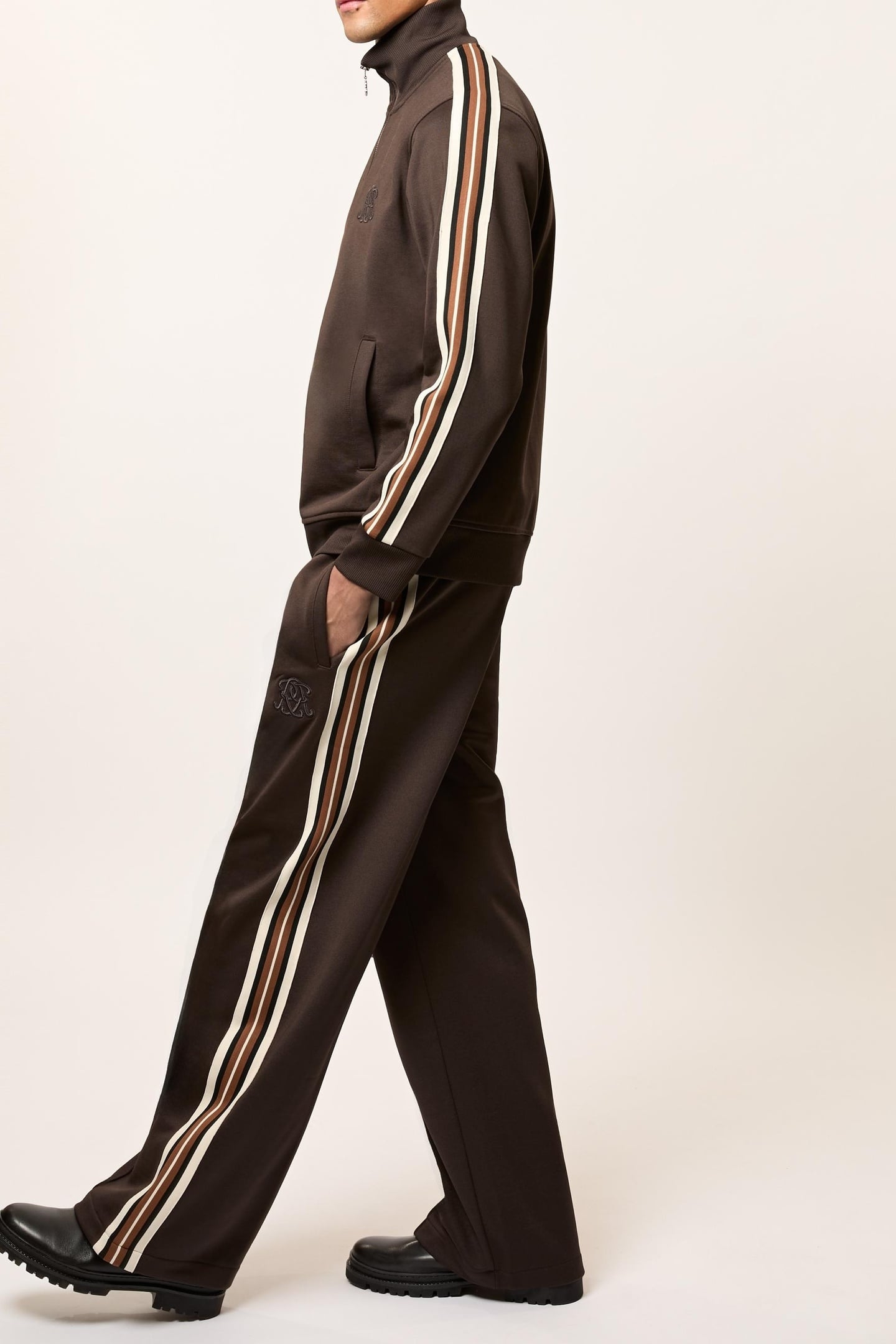 DRAWSTRING WIDE LEG JOGGERS BROWN 4