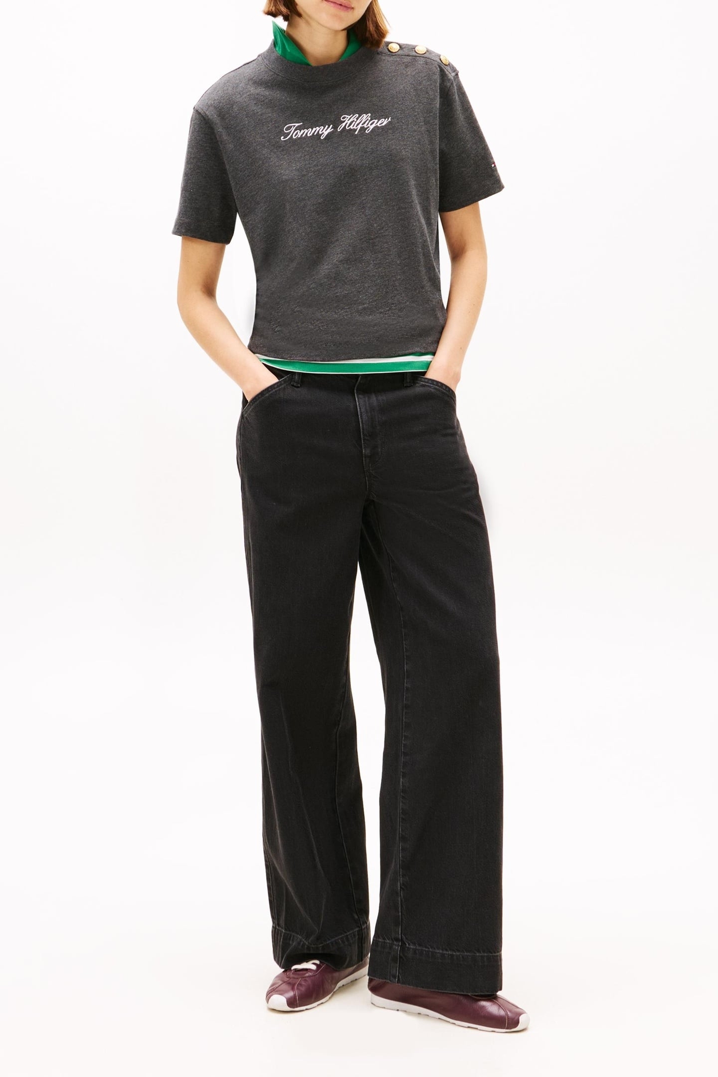 GOLD-TONE BUTTON LOGO EMBROIDERY RELAXED T-SHIRT GREY 2