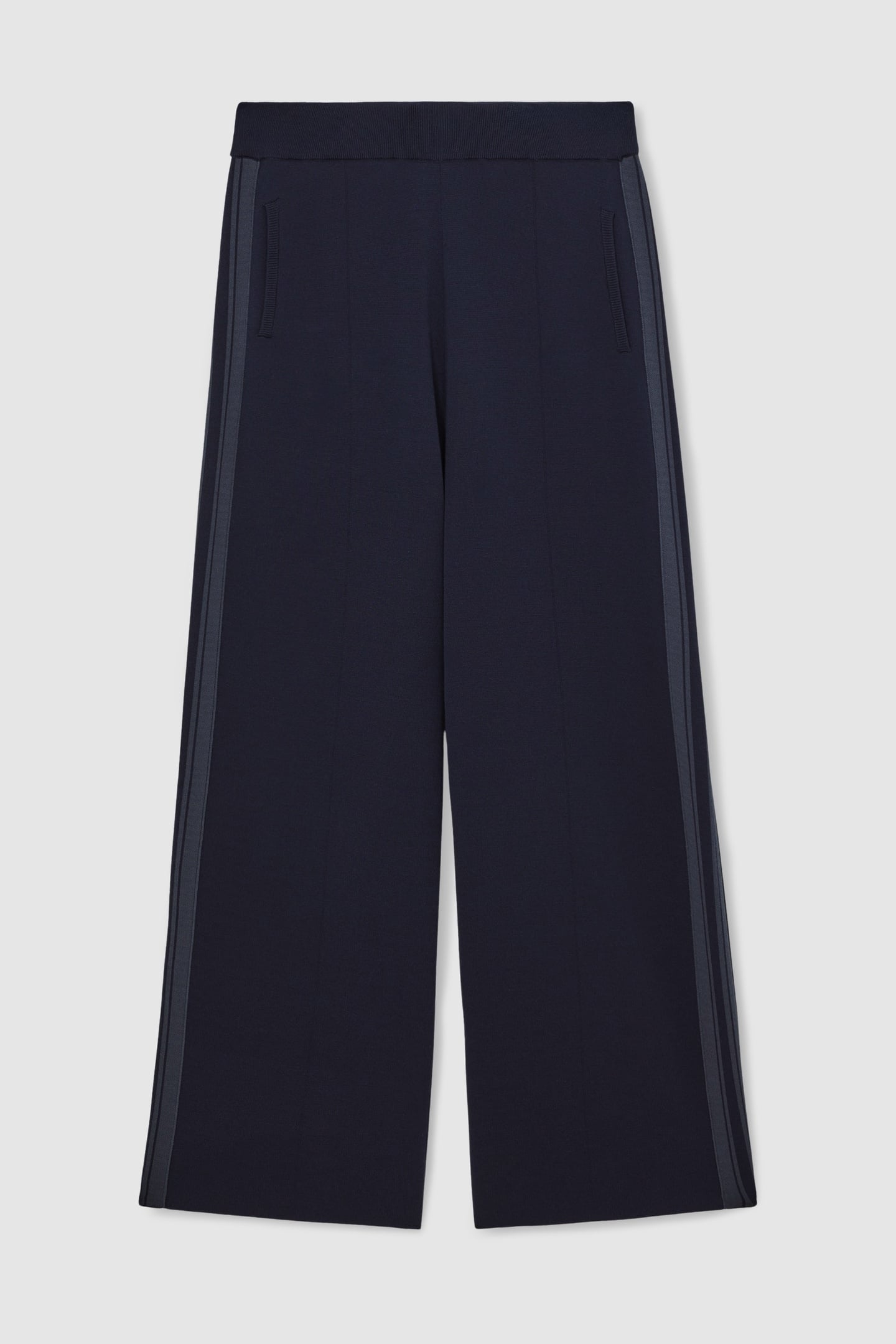 KNITTED WIDE LEG SIDE STRIPE TROUSER NAVY 3