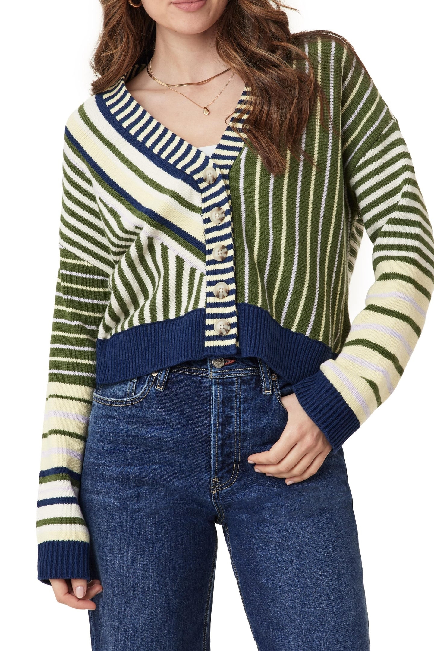 V NECK CARDIGAN GARDEN GREEN MIX 2