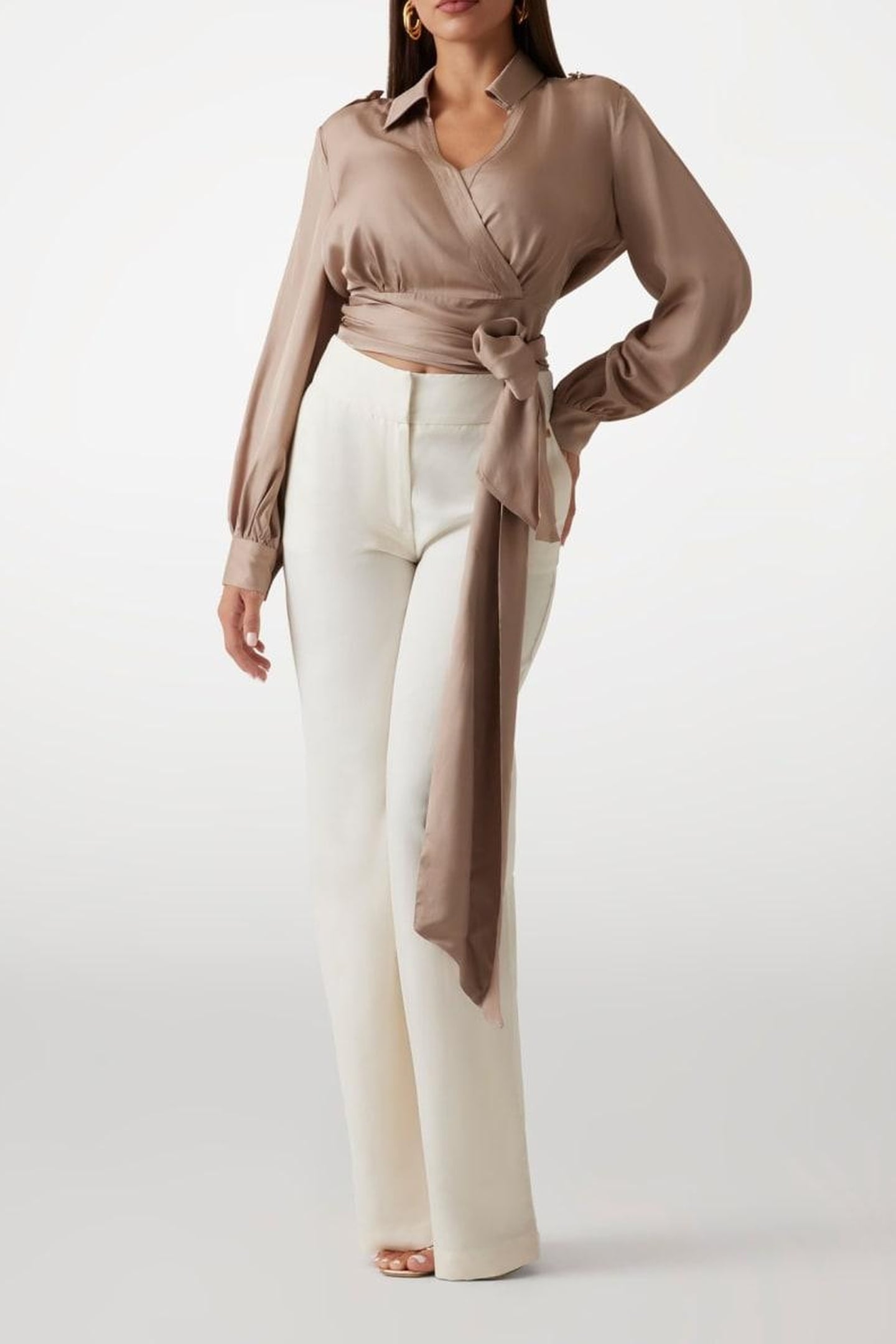 MARCIANO BY GUESS DORIAN LS WRAP BLOUSE NATURAL ALMOND 1