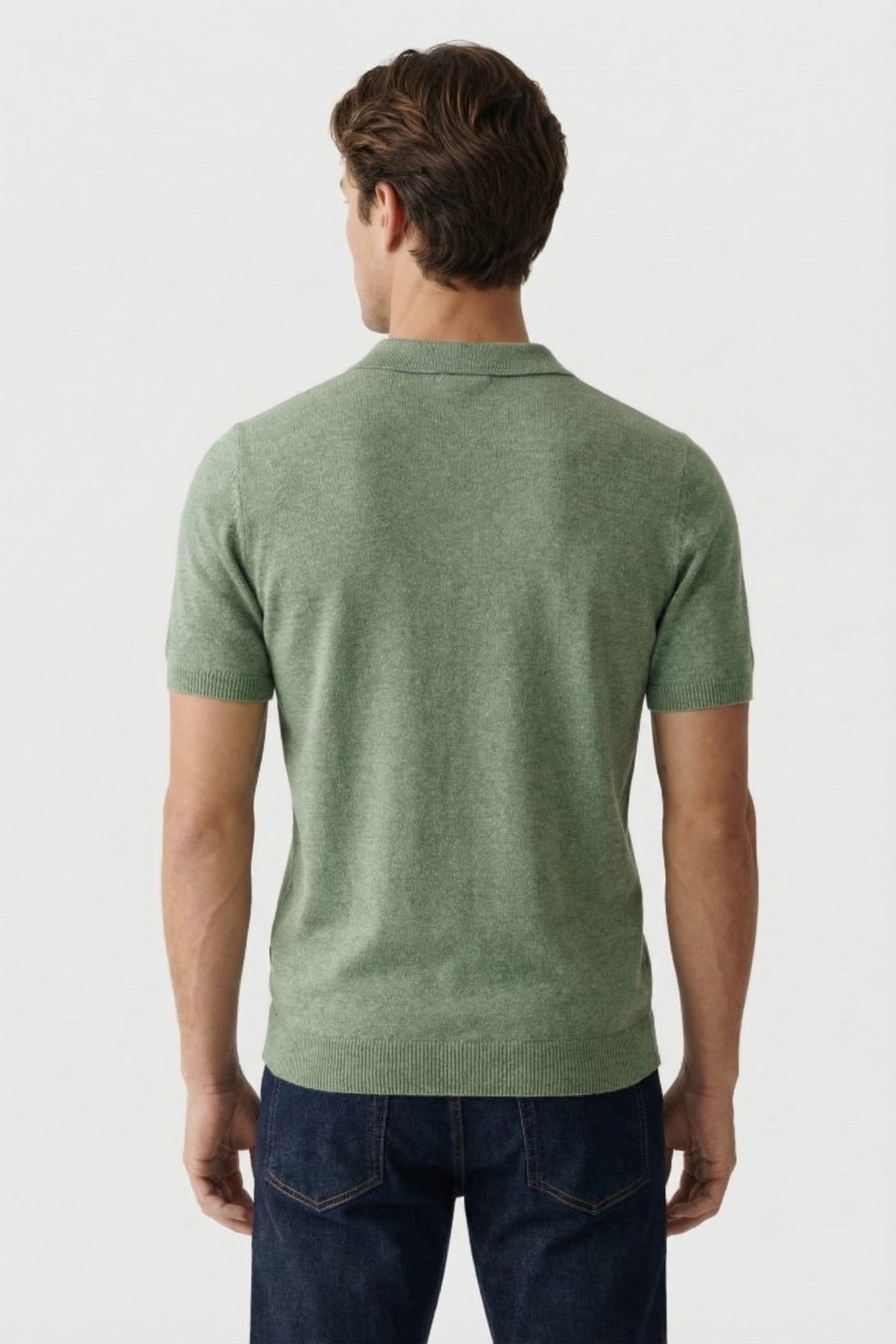 PULLOVER SHORT SLEEVE POLO MELANGE WITH LINEN GREEN 2