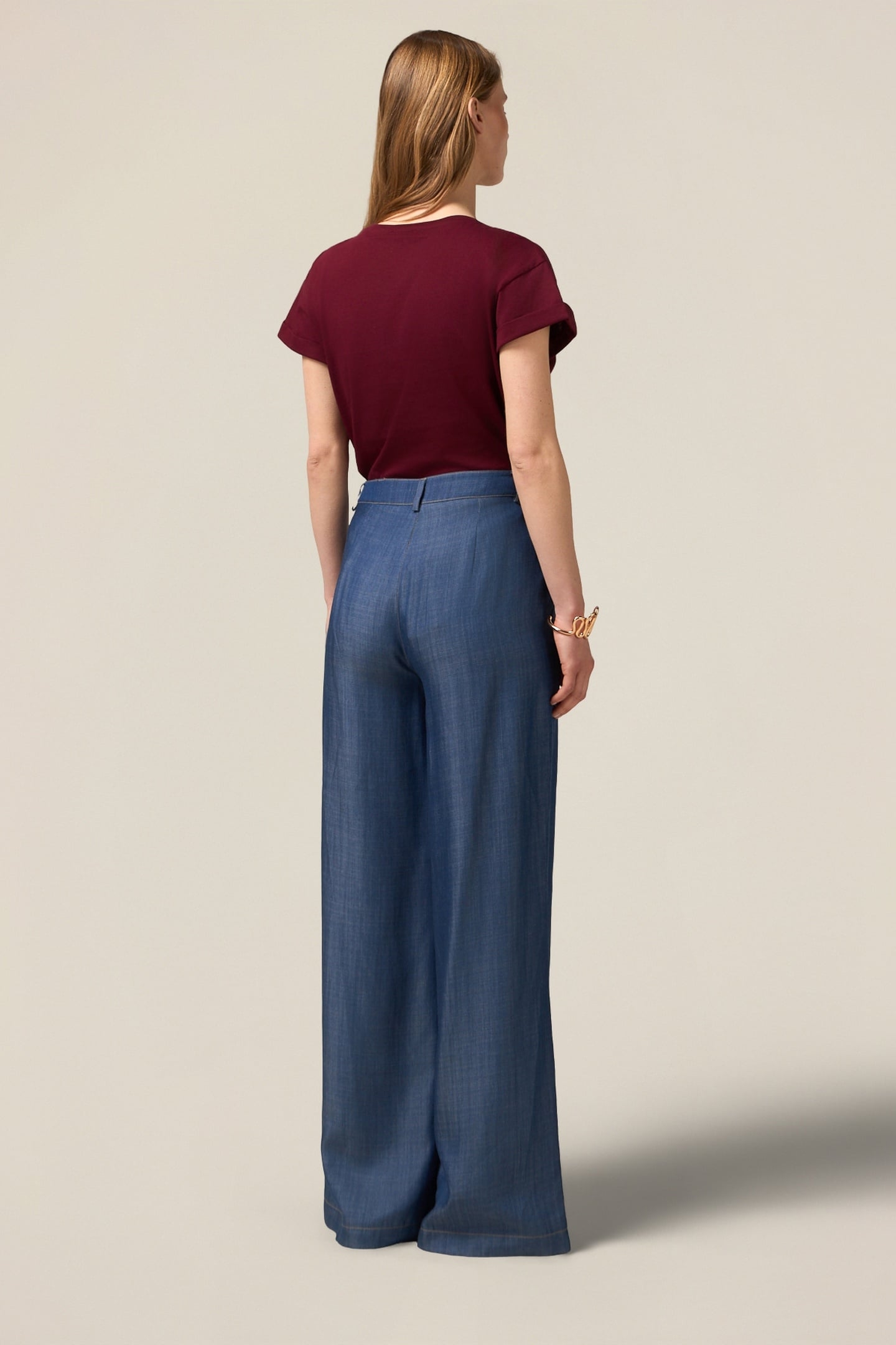 WIDE-LEG PALAZZO JEANS IN TENCEL SATIN BLUE 3