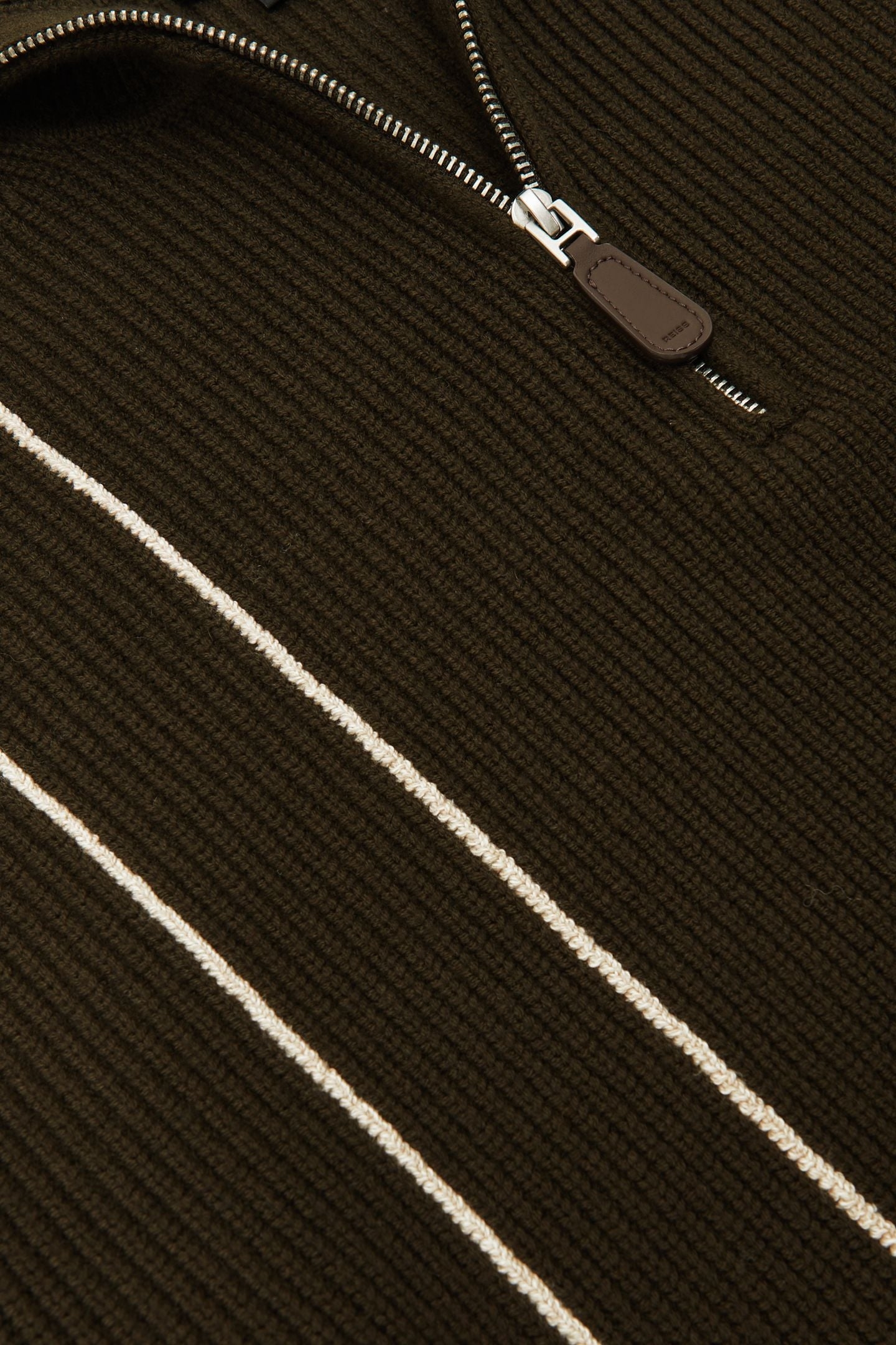 LS HALF ZIP FUNNEL NECK RIBBED JUMPER DARK OLIVE GREEN 5