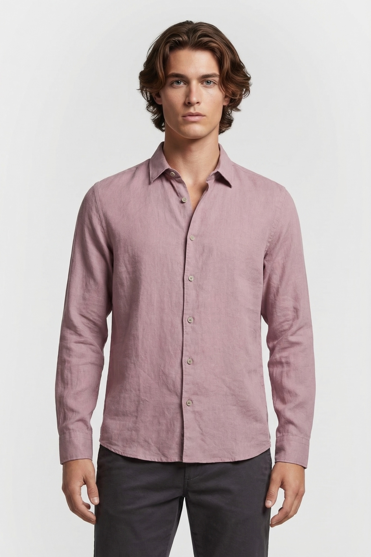 SHIRT SOLID WITH LINEN MAUVE 2