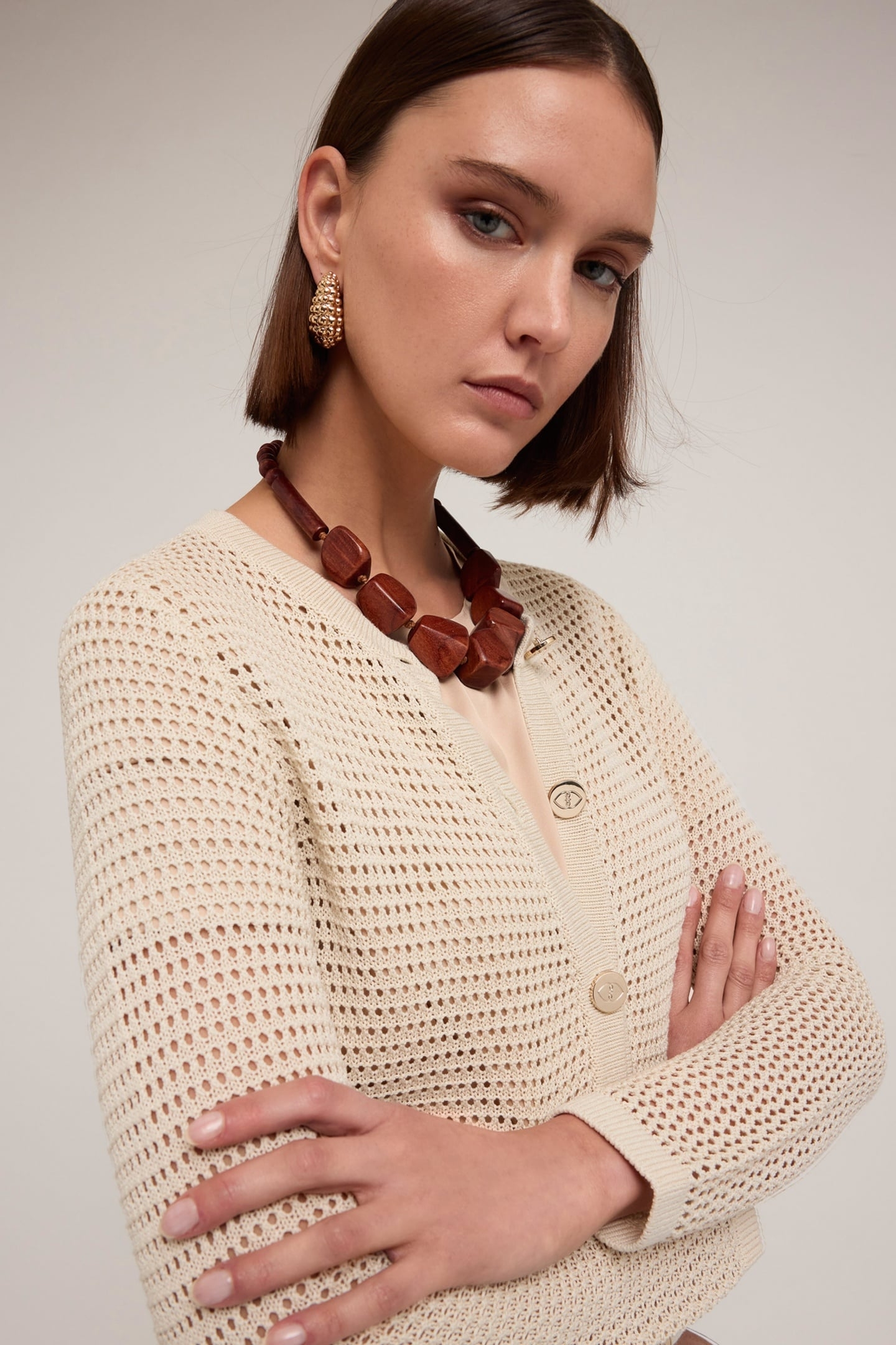OPENWORK KNITTED CARDIGAN BEIGE 4