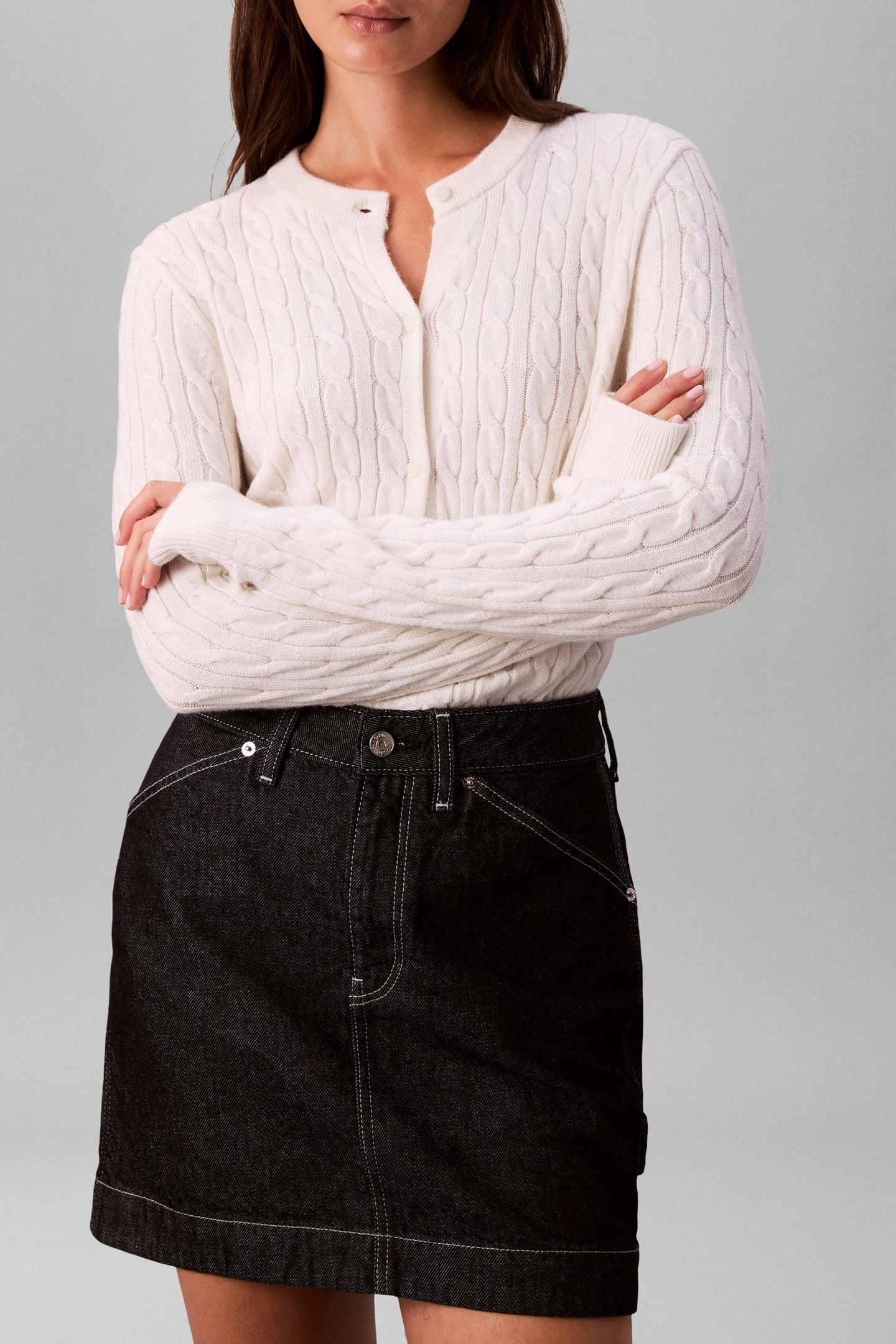 WOOL CABLE CREWNECK WHITE GREIGE 1