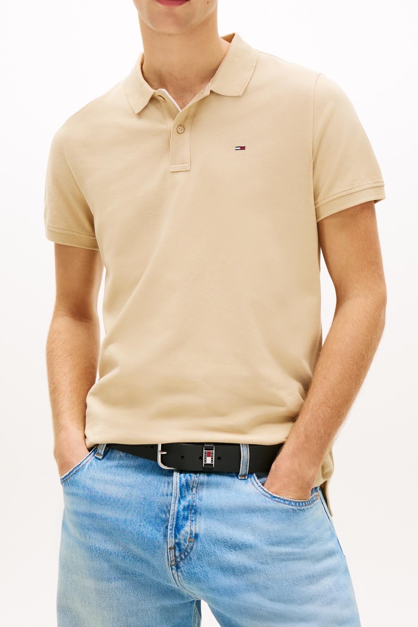 FLAG SLIM FIT PIQUE POLO SHIRT GENTLE GOLD 1