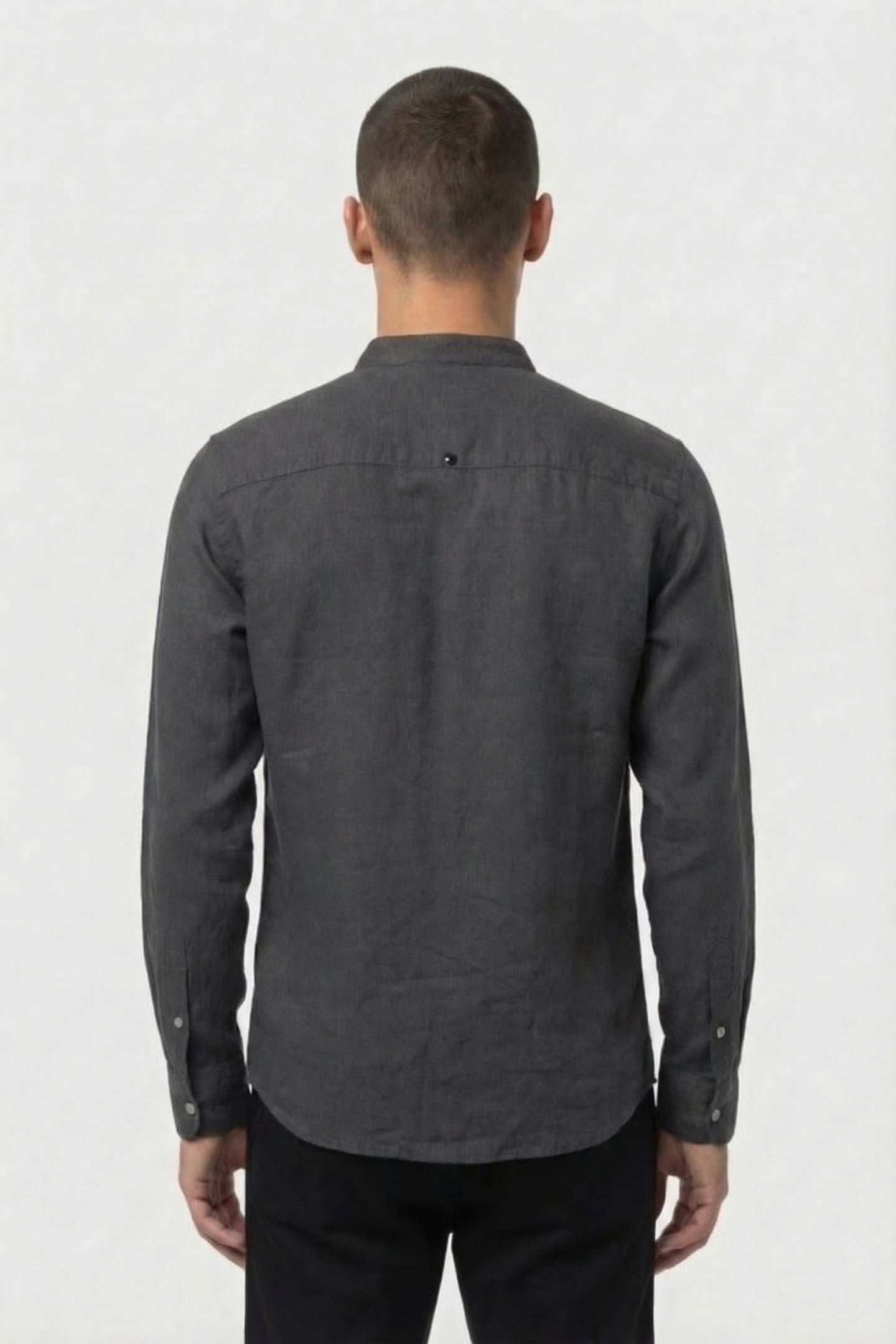 SHIRT GRANDDAD SOLID WITH LINEN DARK STEEL 3