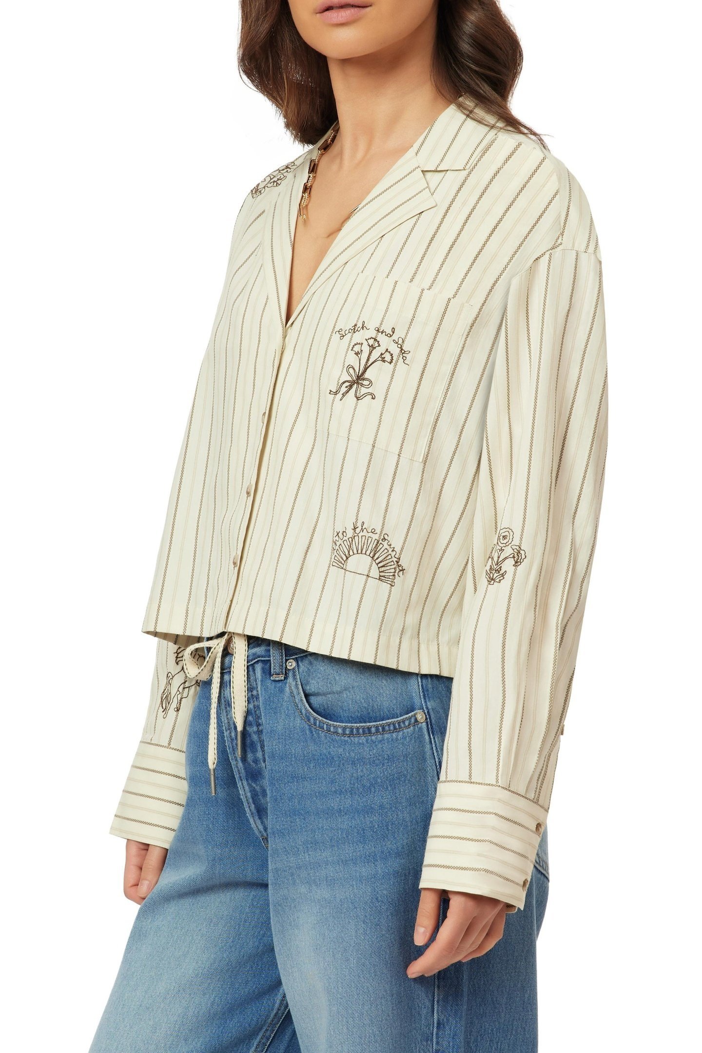 EMBROIDERED NOTCH LAPEL SHIRT HOT FUDGE STRIPE 2