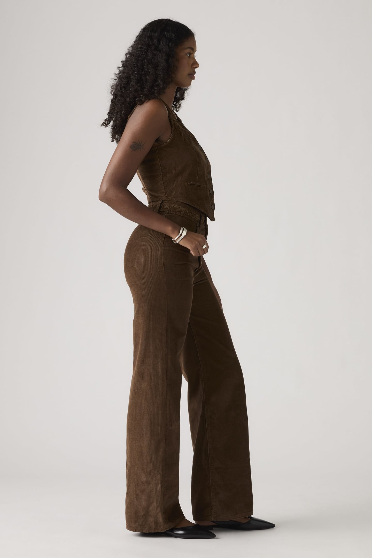 RIBCAGE WIDE LEG BRAIDED CORDUROY JEANS BROWN 4