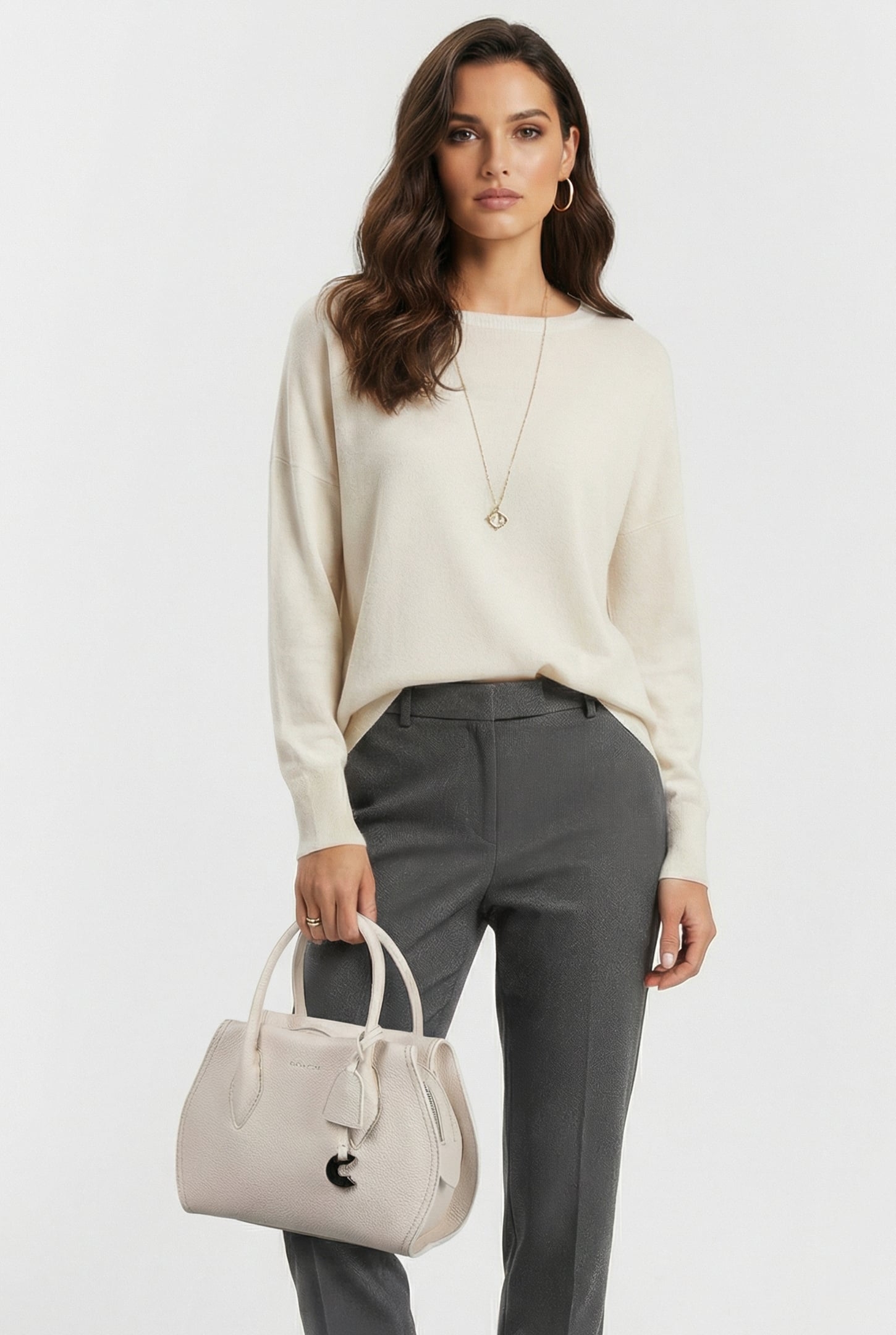 LEATHER MEDIUM SATCHEL BAG IN CREAM 1