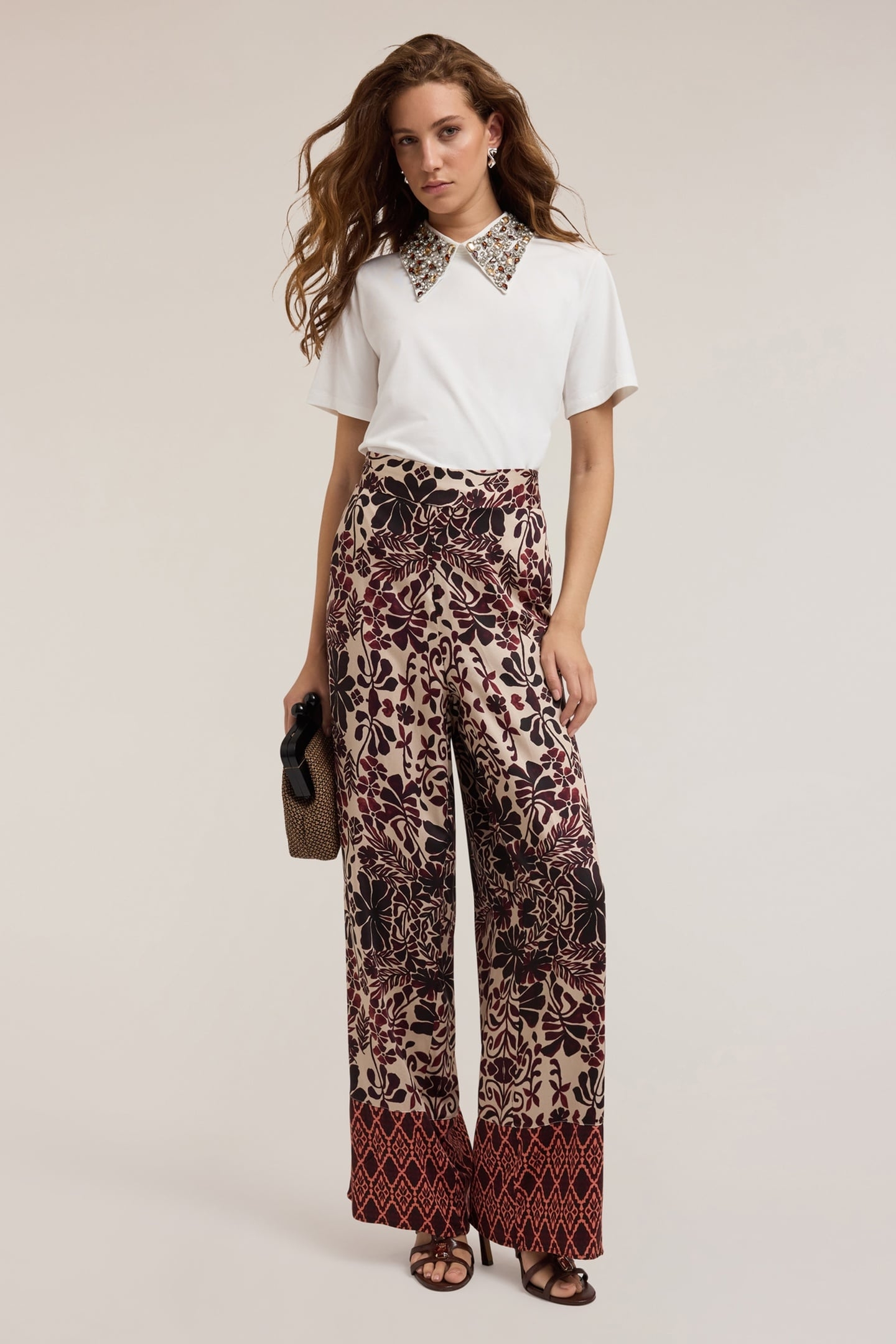 BOHO PRINT PALAZZO TROUSERS BROWN 1