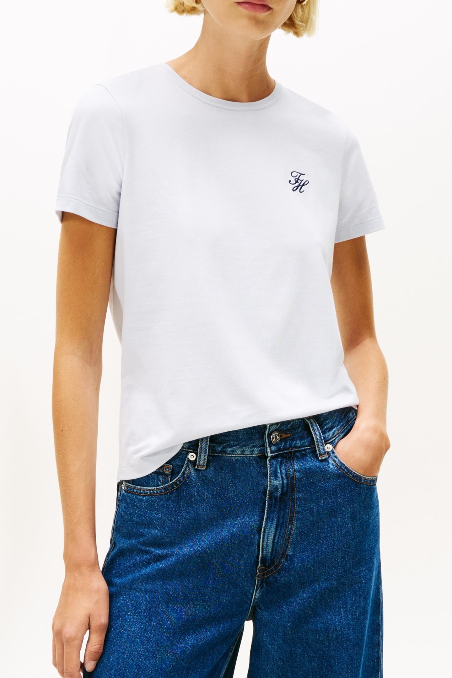 LOGO EMBROIDERY JERSEY CREW NECK T-SHIRT MORNING SKY BLUE 1