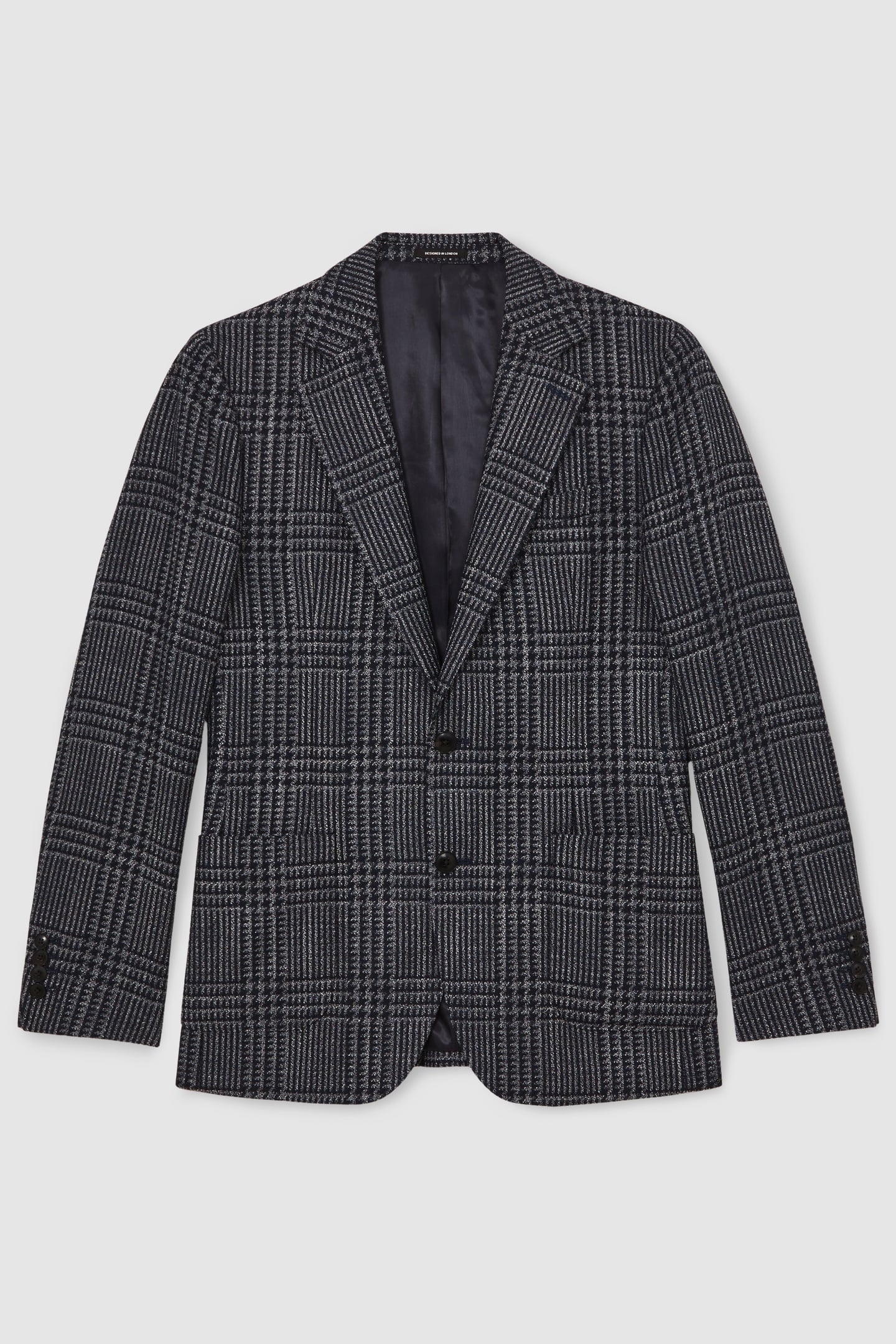 SB 2B NOTCH WOOL PRINCE OF WALES CHECK BLAZER NAVY 6