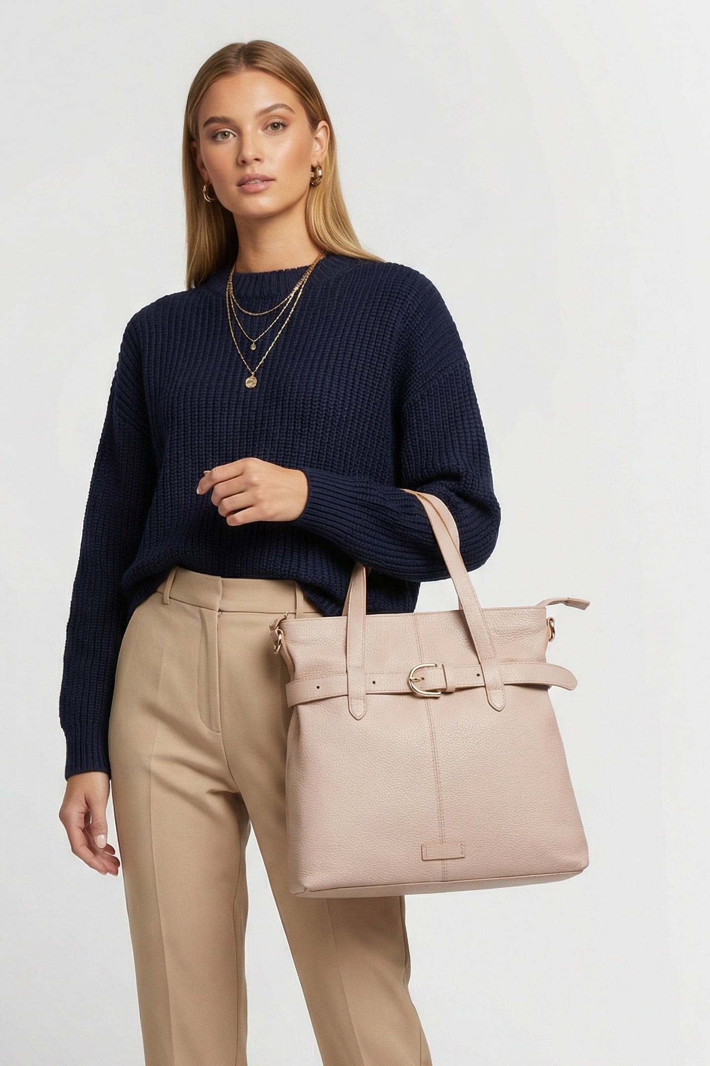 LARGE LEATHER TOTE BAG IN PINK 1