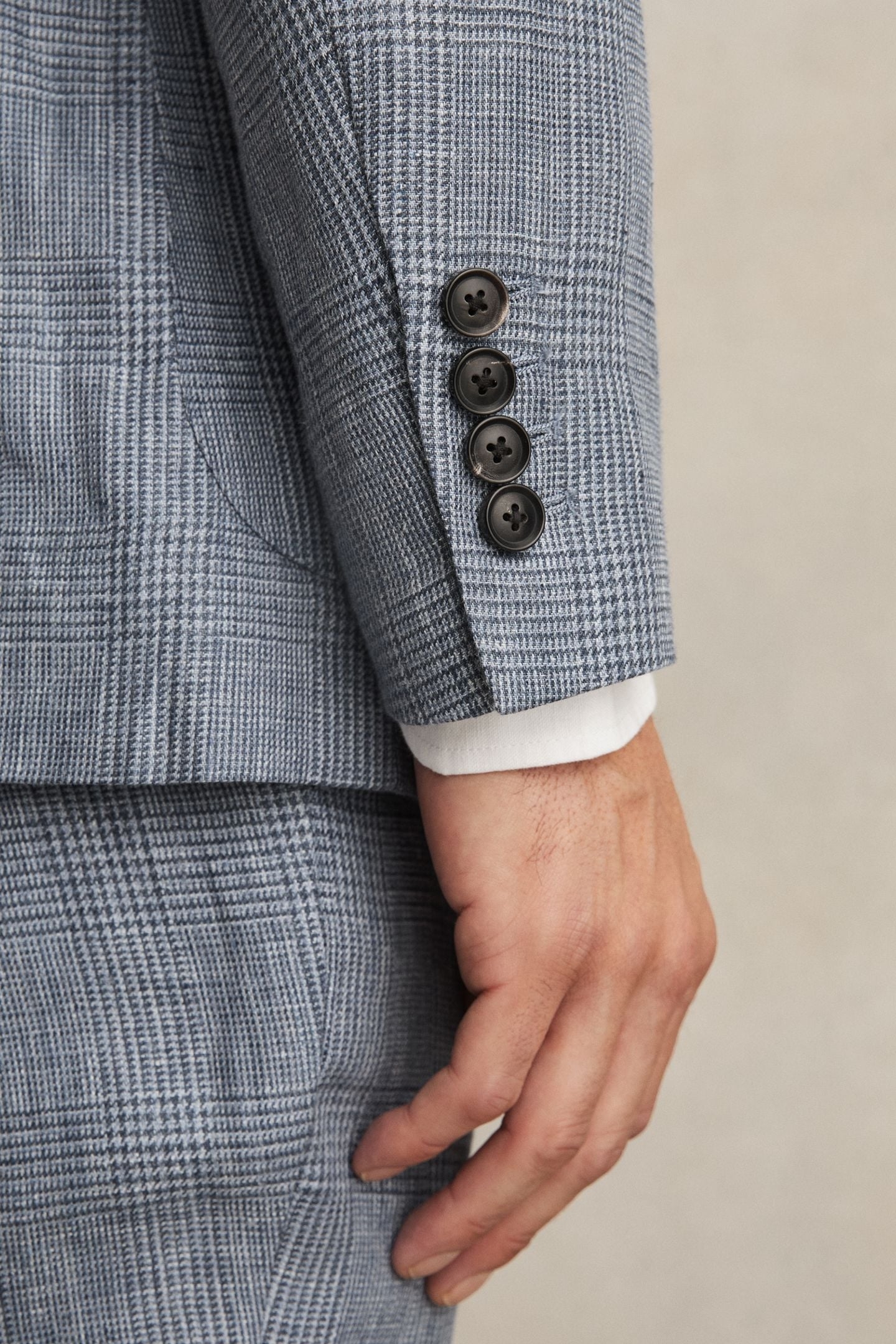 SB 2B NOTCH PRINCE OF WALES CHECK LINEN BLAZER SOFT BLUE 5