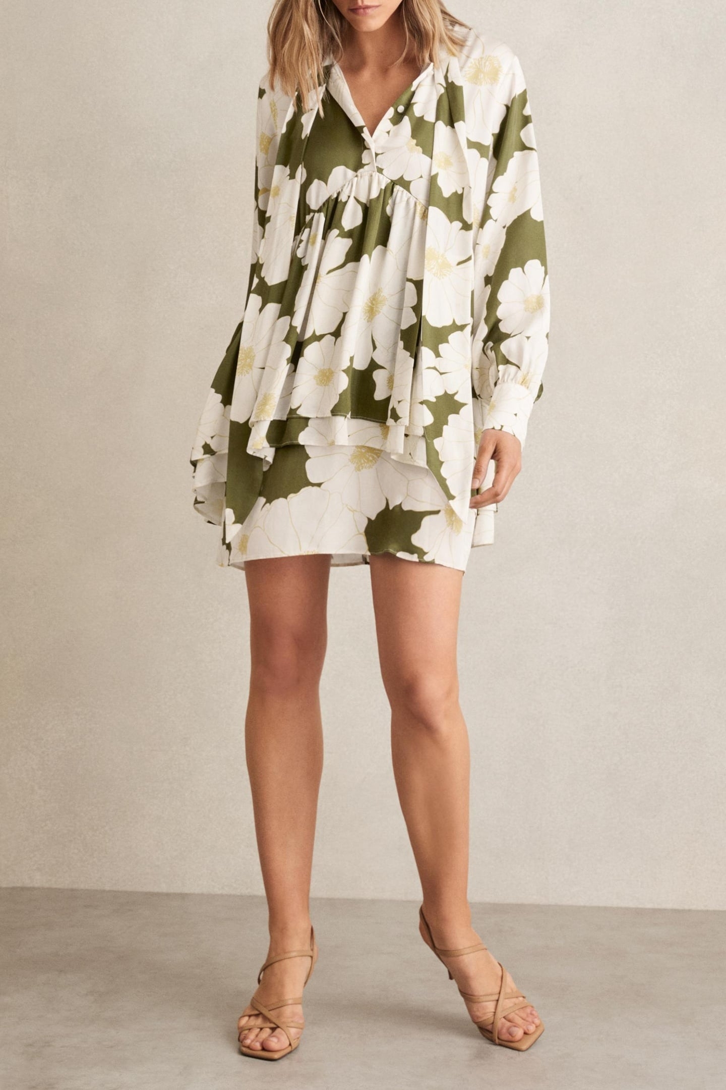 FLORAL PRINTED SWING DRESS IVORY/GREEN 1