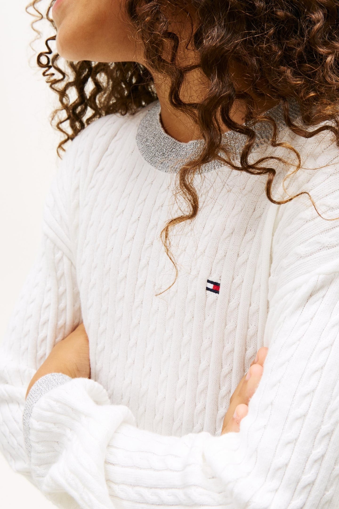 GIRLS MINI CABLE SWEATER IVORY SILK 4