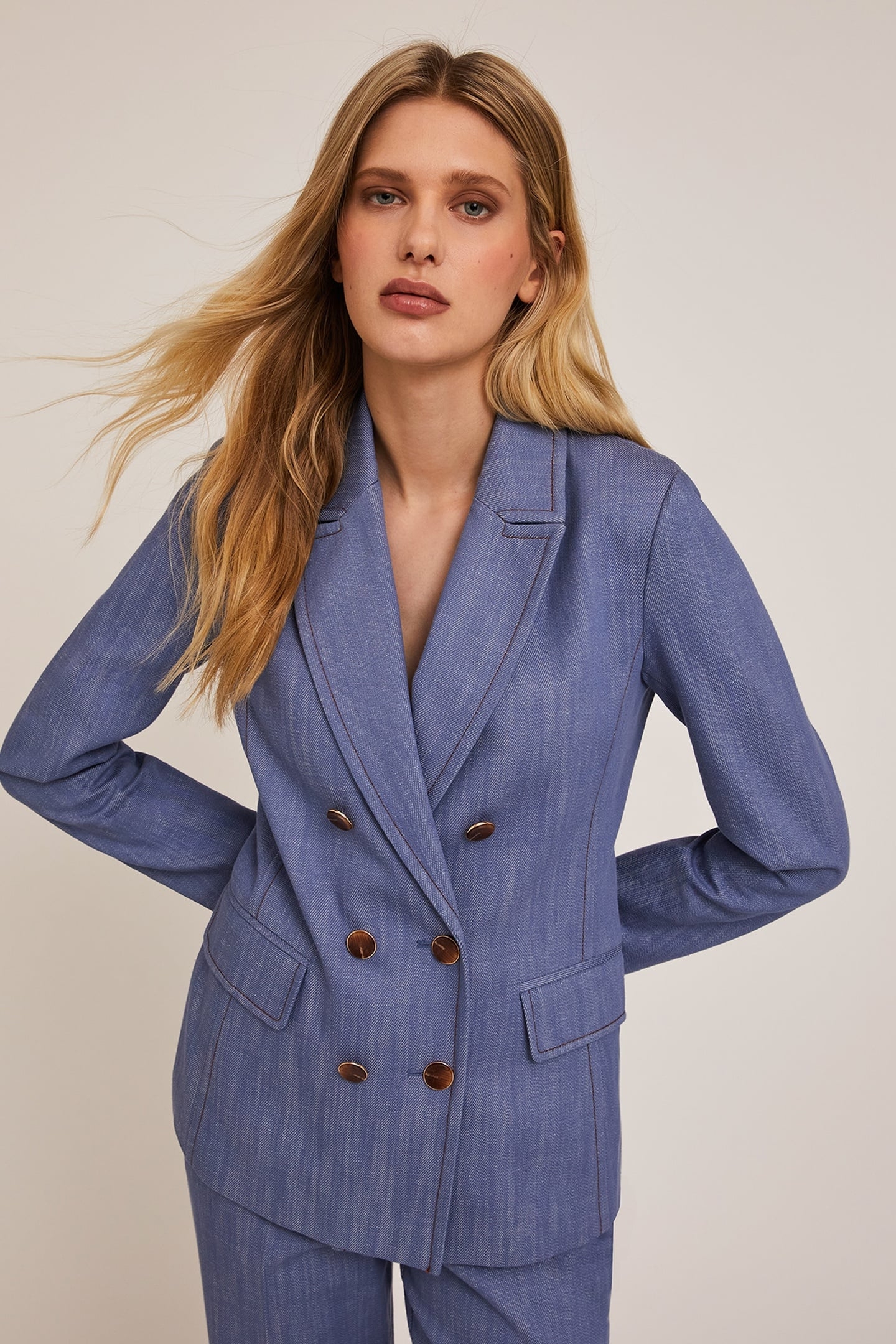 DOUBLE-BREASTED COTTON CANVAS BLAZER LIGHT BLUE 2