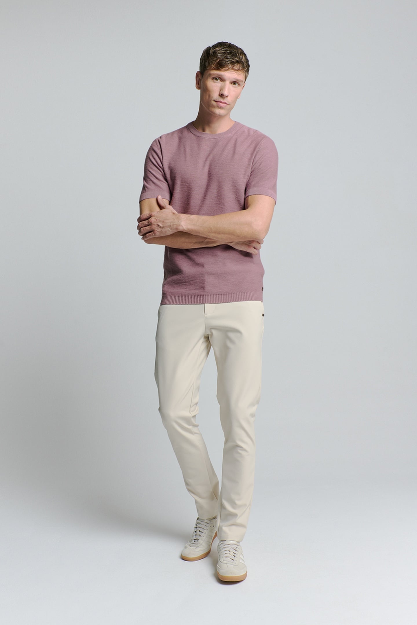 PULLOVER SHORT SLEEVE CREWNECK SOLID SLUB KNIT MAUVE 3