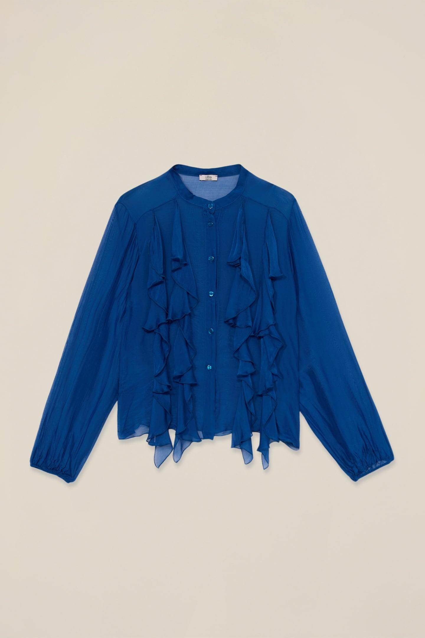 SILK BLEND SHIRT WITH RUFFLE BLUE 4