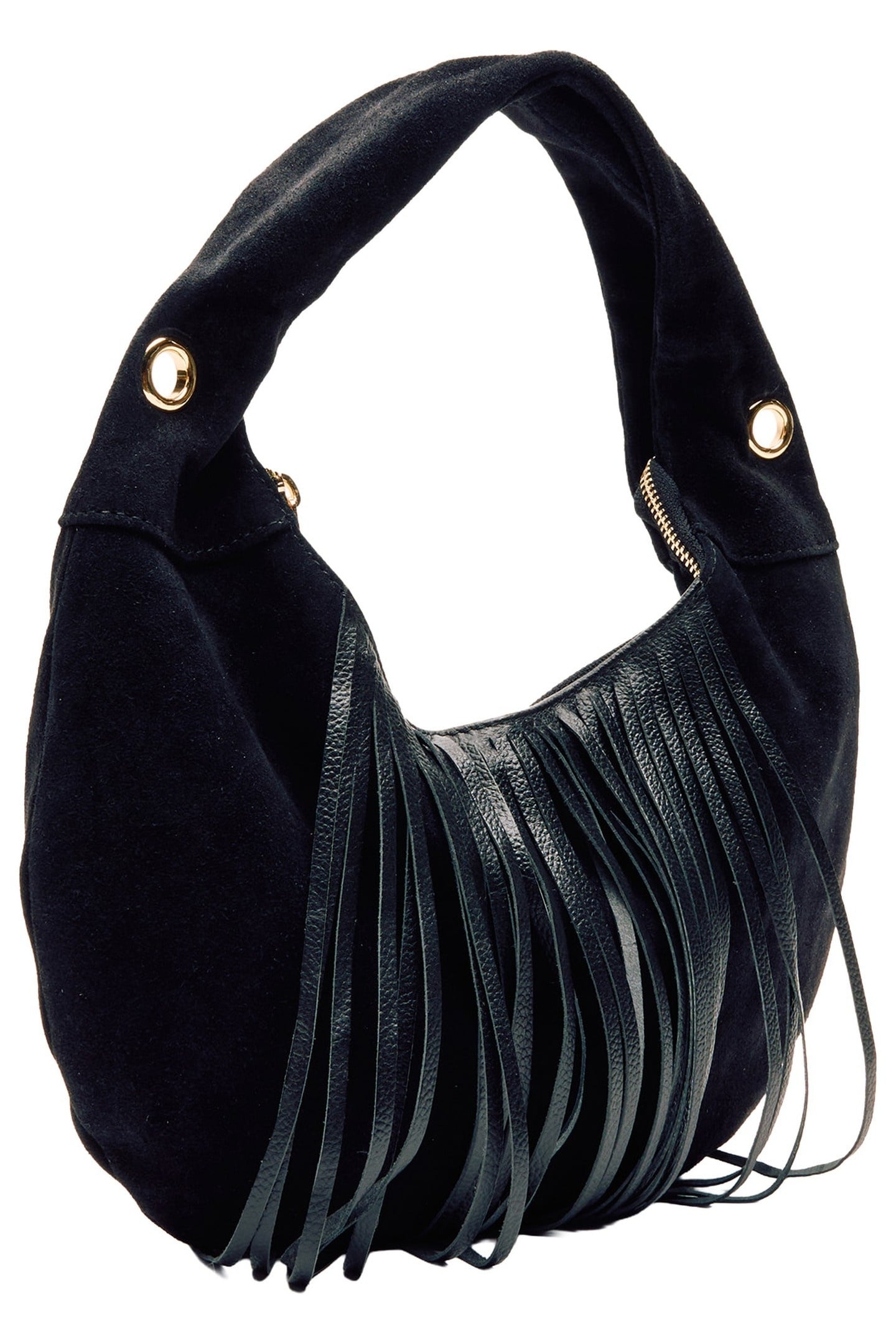 MINI GABI SUEDE FRINGE BLACK W. GOLD 3