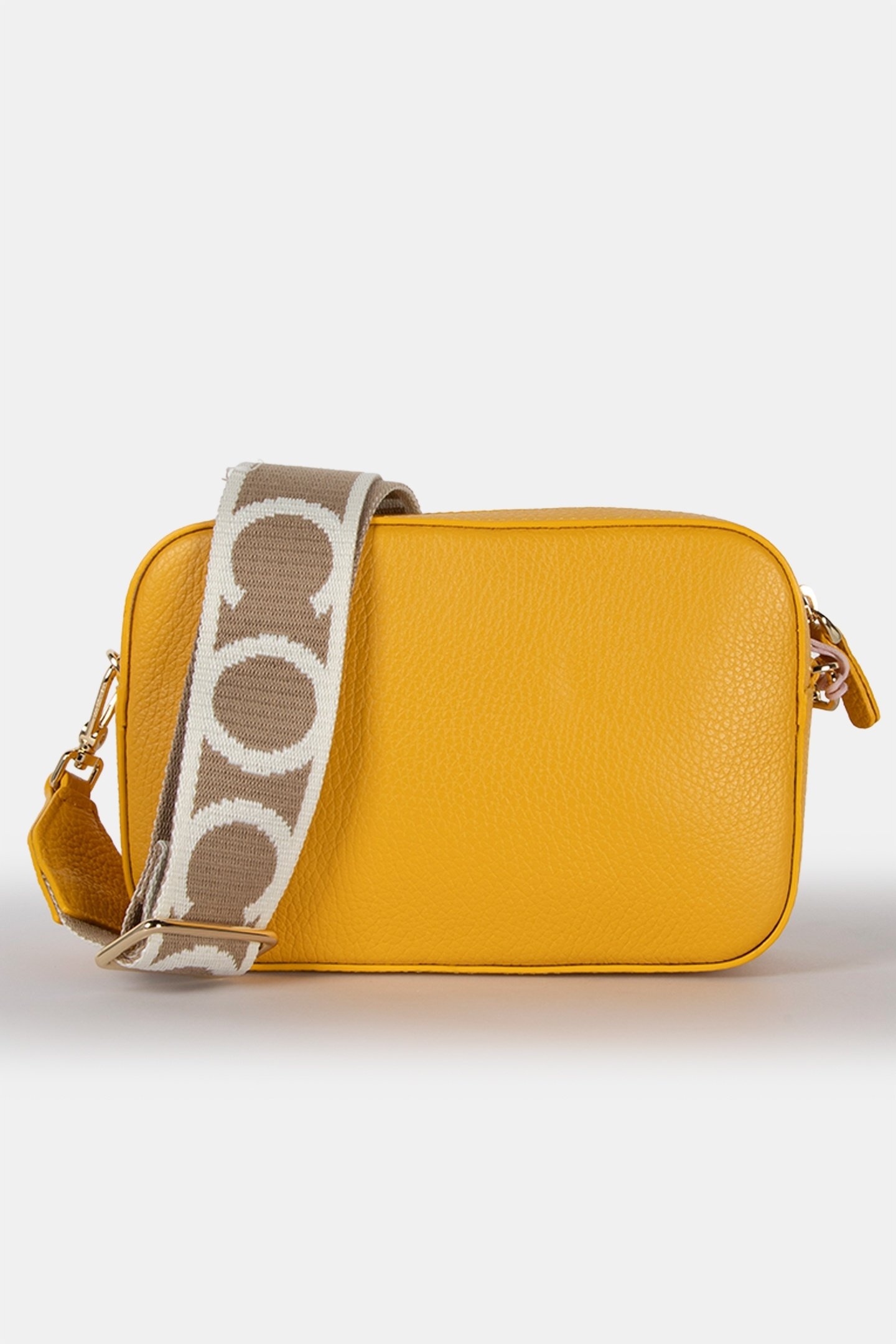 LEATHER CAMERA CROSS BODY BAG WITH LOGO STRAP IN YELLOW 4
