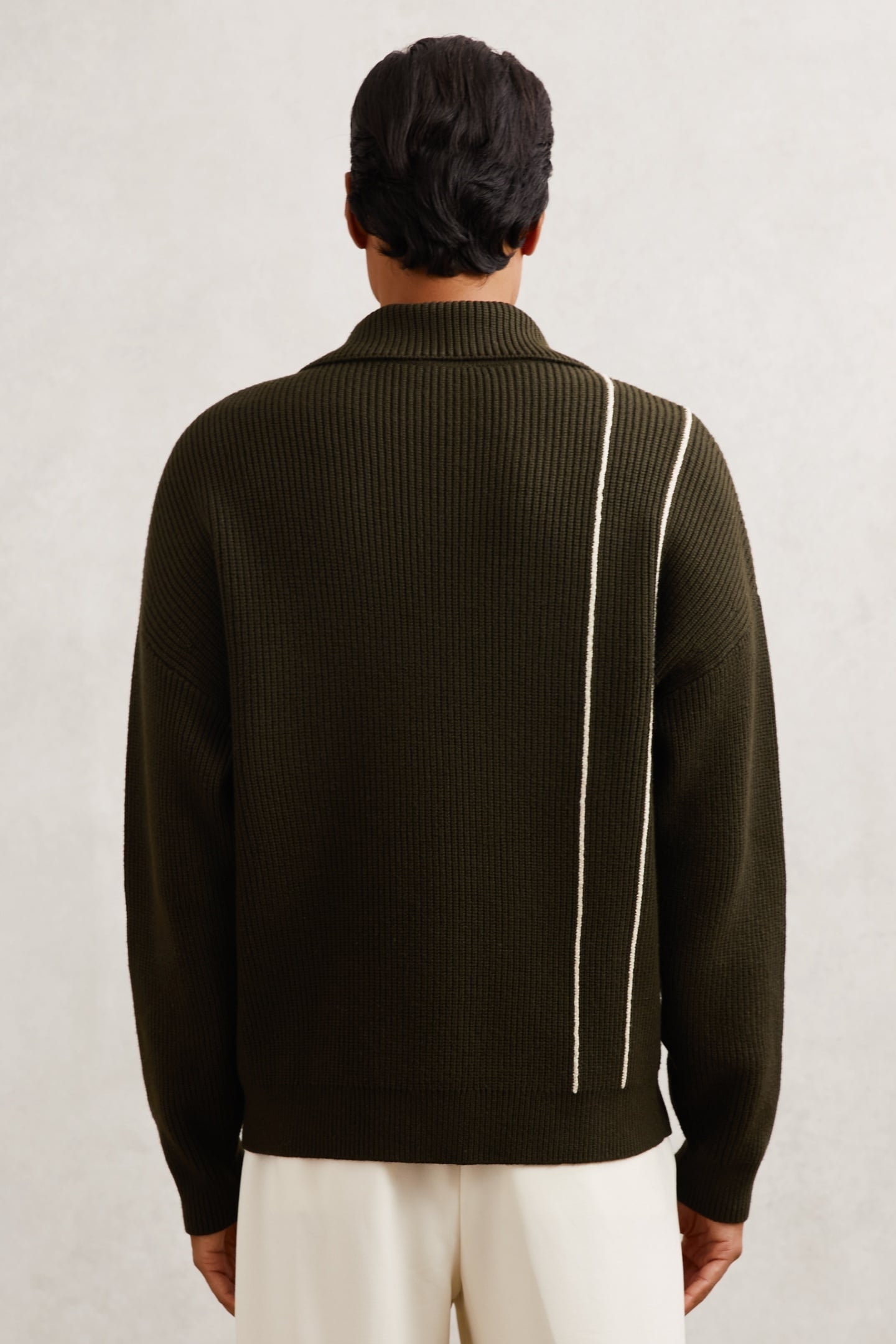 LS HALF ZIP FUNNEL NECK RIBBED JUMPER DARK OLIVE GREEN 3