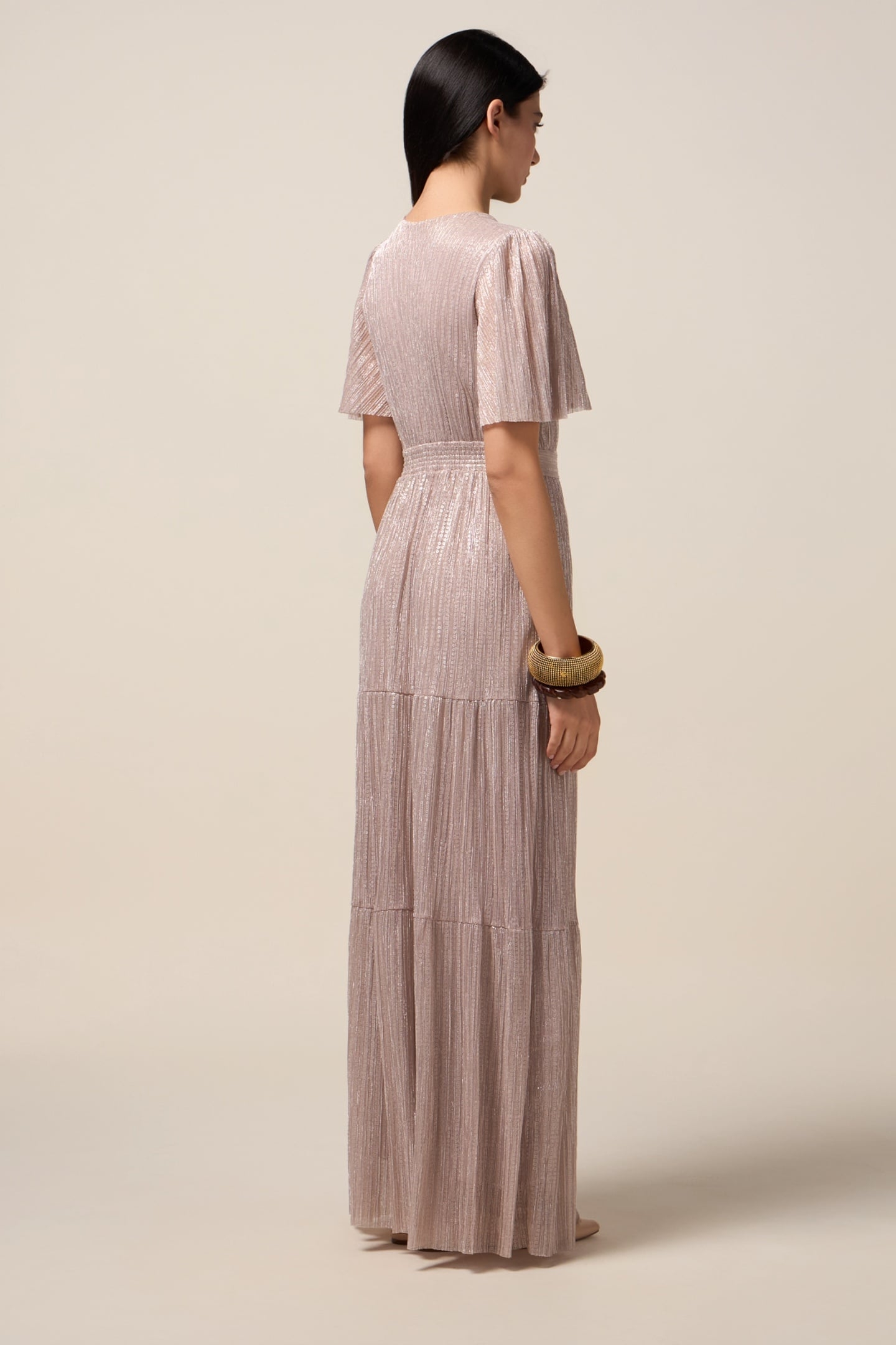LONG PLEATED LUREX DRESS PINK 2