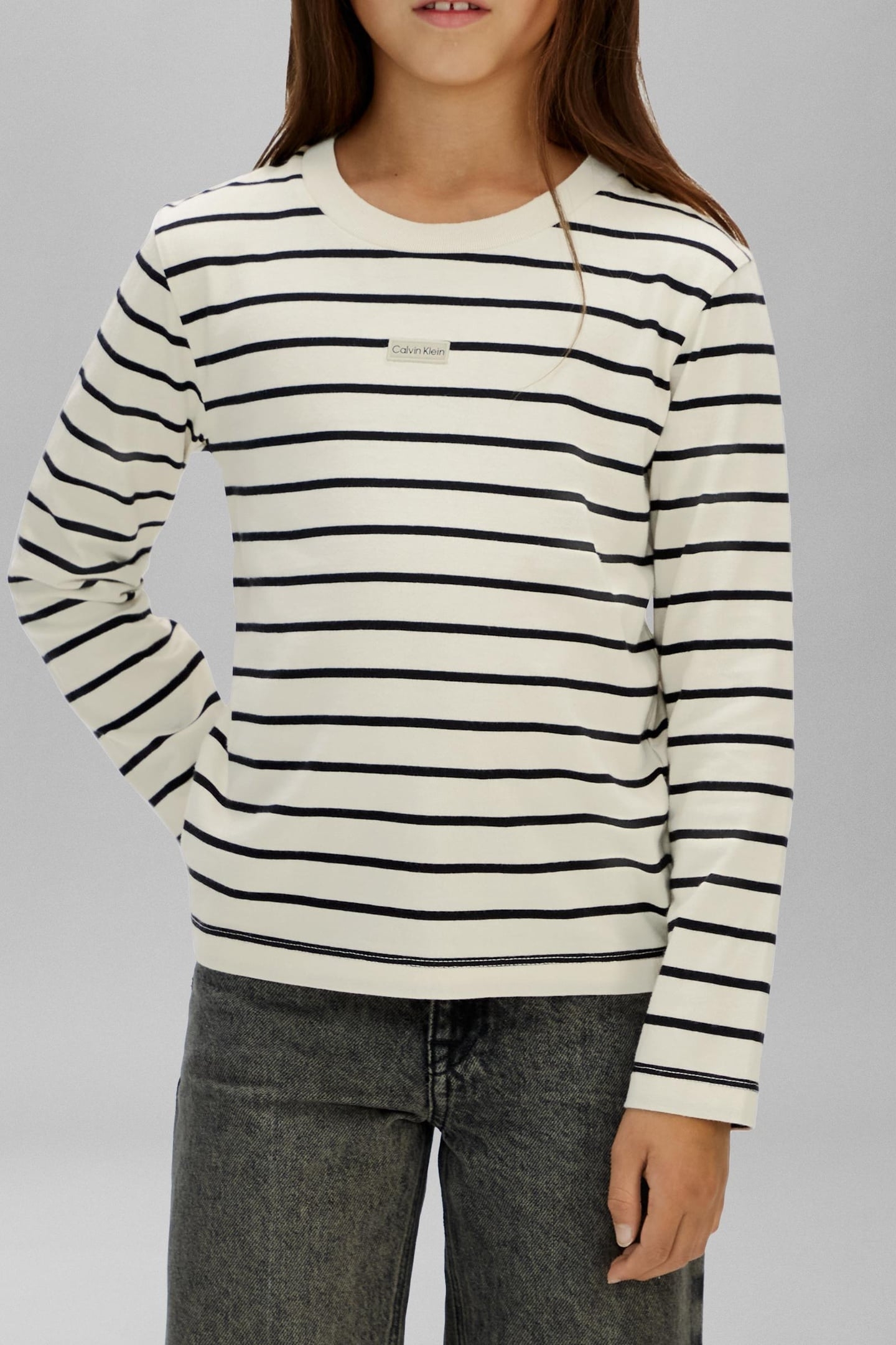 GIRLS YD STRIPE L/S T-SHIRT WHITECAP GRAY/ CK BLACK 2