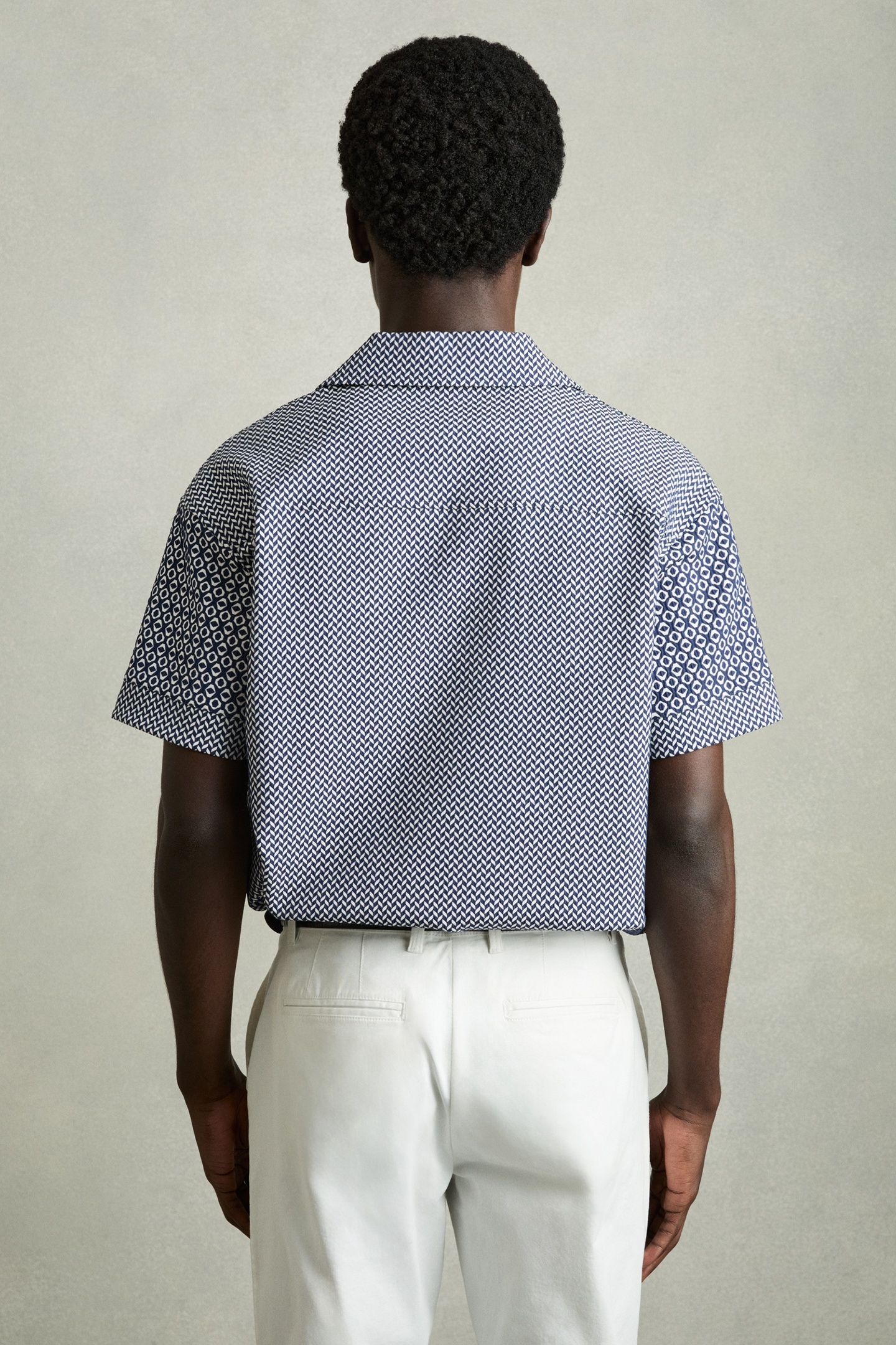 SS GEO JACQUARD COLOUR BLOCK CUBAN SHIRT NAVY/WHITE 3