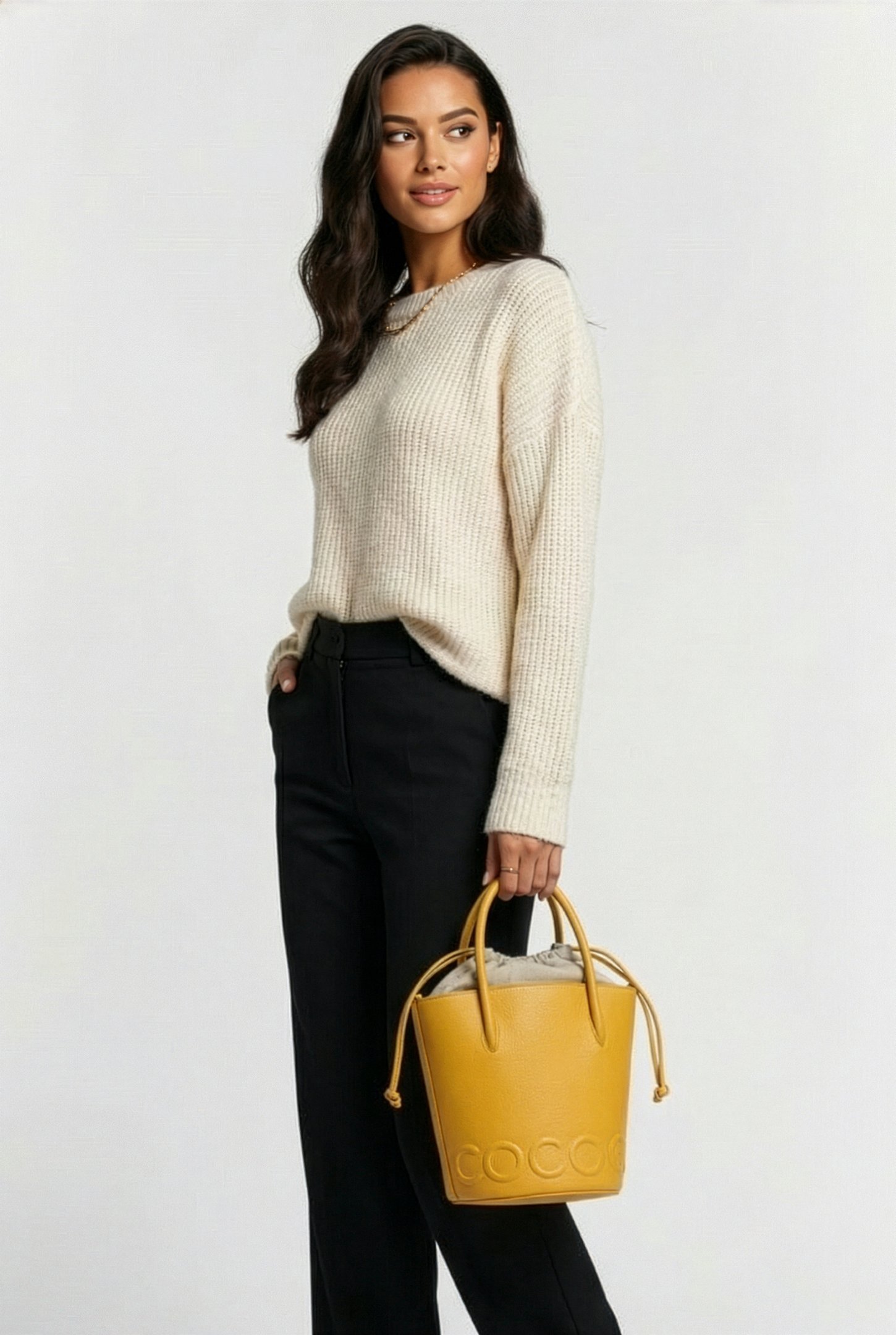 LEATHER BUCKET BAG IN MUSTARD YELLOW 1