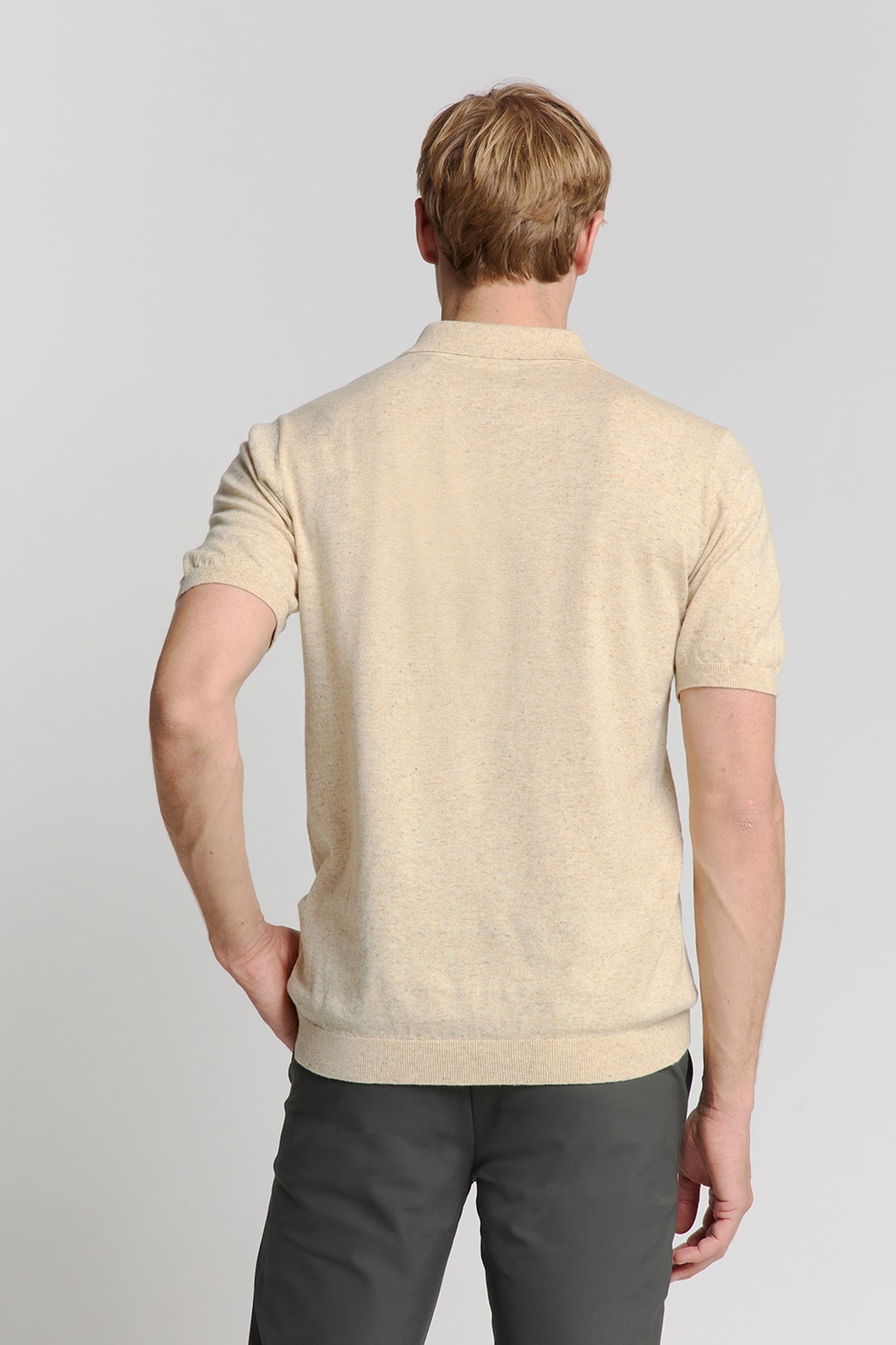 PULLOVER SHORT SLEEVE POLO V MELANGE WITH LINEN SAND 2