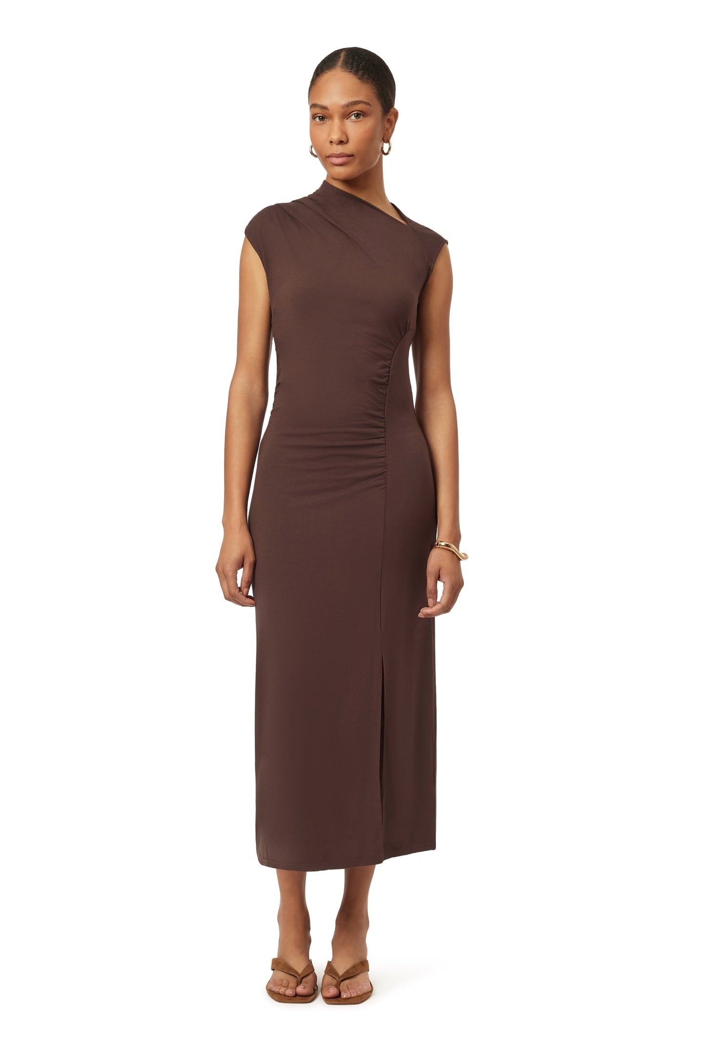 ASYMMETRIC NECK DRESS HOT FUDGE 1